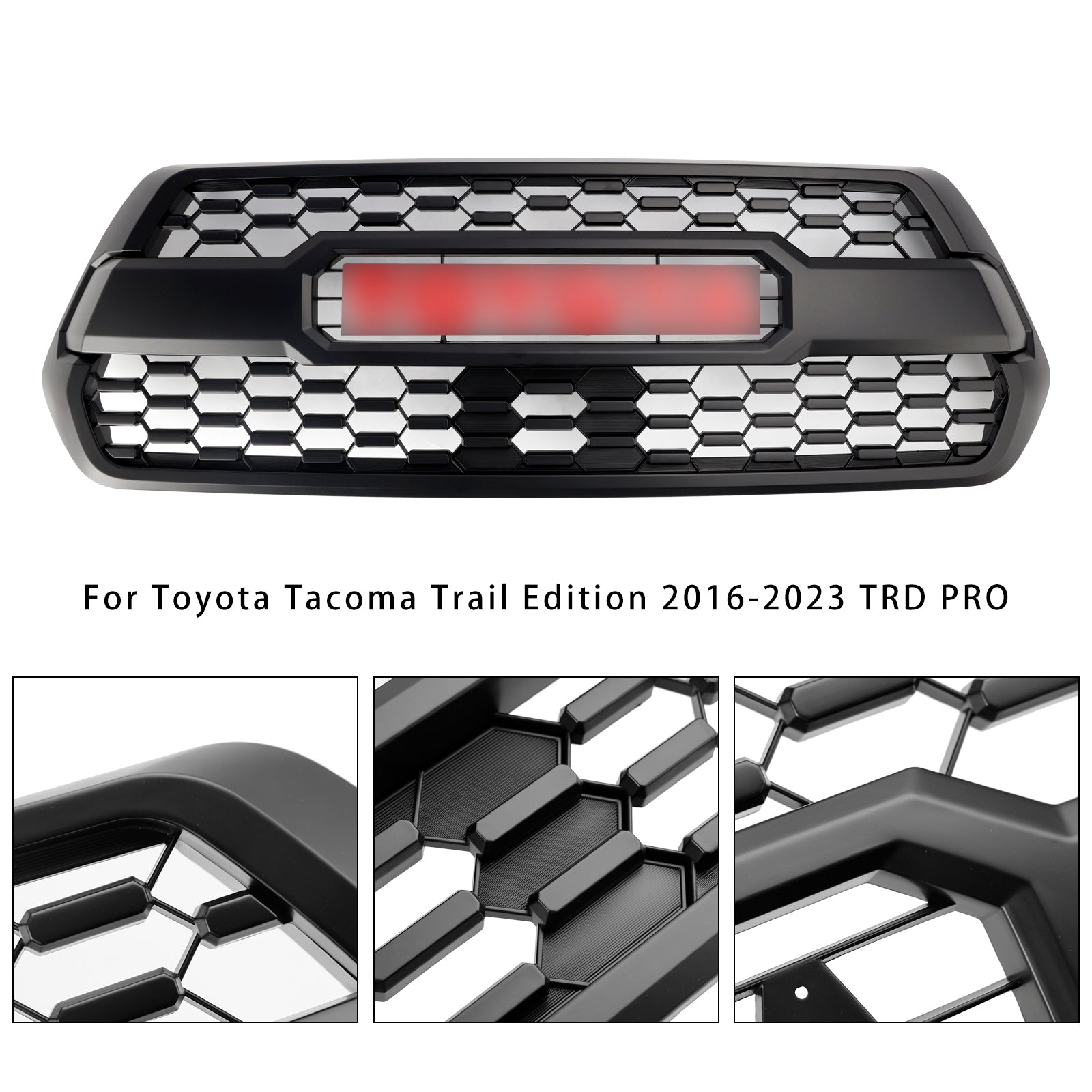 Toyota Tacoma 2016-2023 3. General TRD Pro Grill Mattes Schwarzer Ersatz vor Frontgrill mit rotem Buchstaben