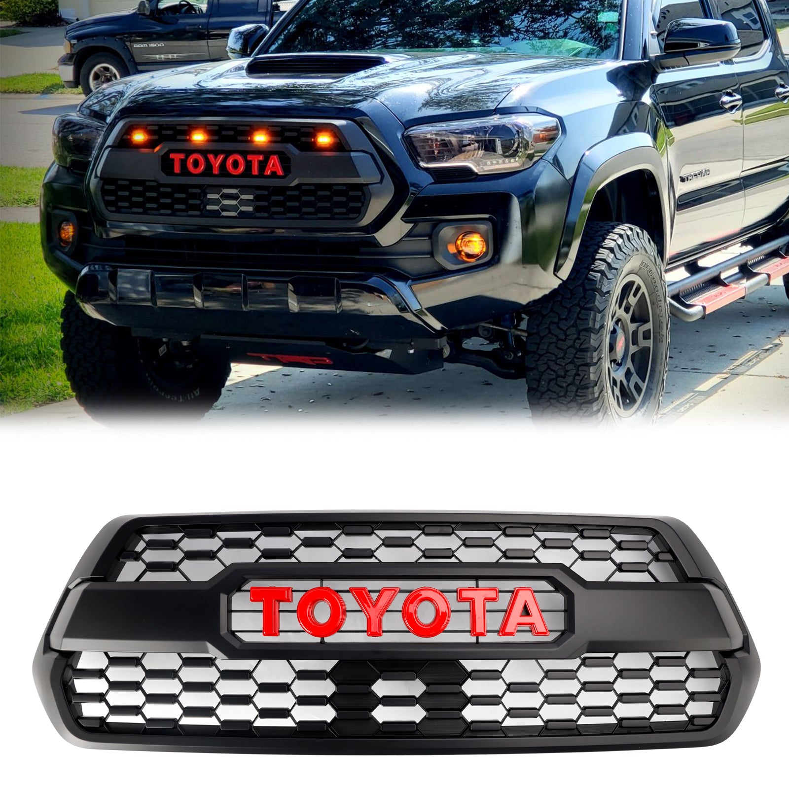 Kit de rejilla de repuesto para parachoques delantero estilo TRD PRO de Toyota Tacoma 2016-2023 con luz LED, color negro