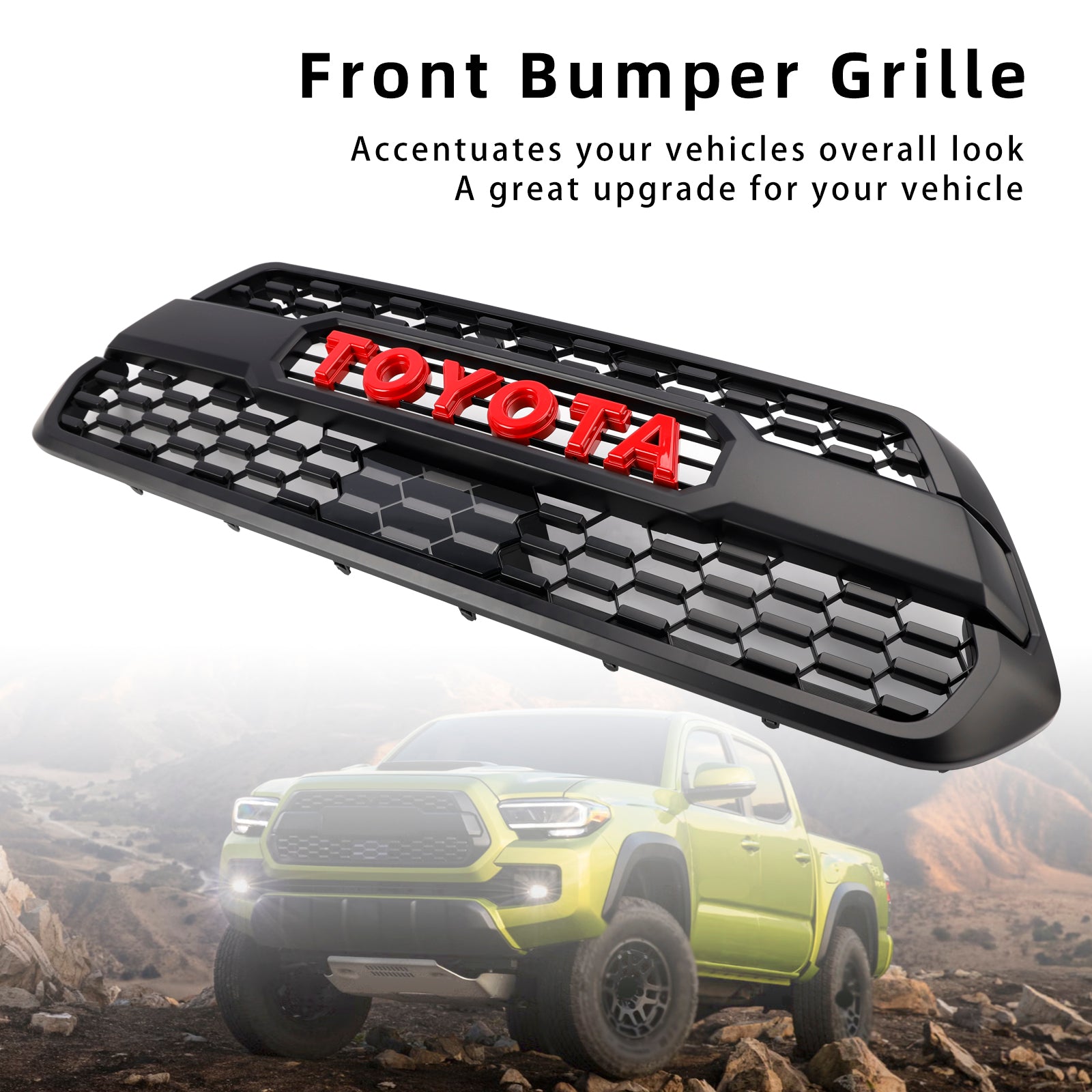 Toyota Tacoma 3rd Gen 2016-2023 Grille W/ Red Letter TRD PRO Style Grill + Sensor Cover