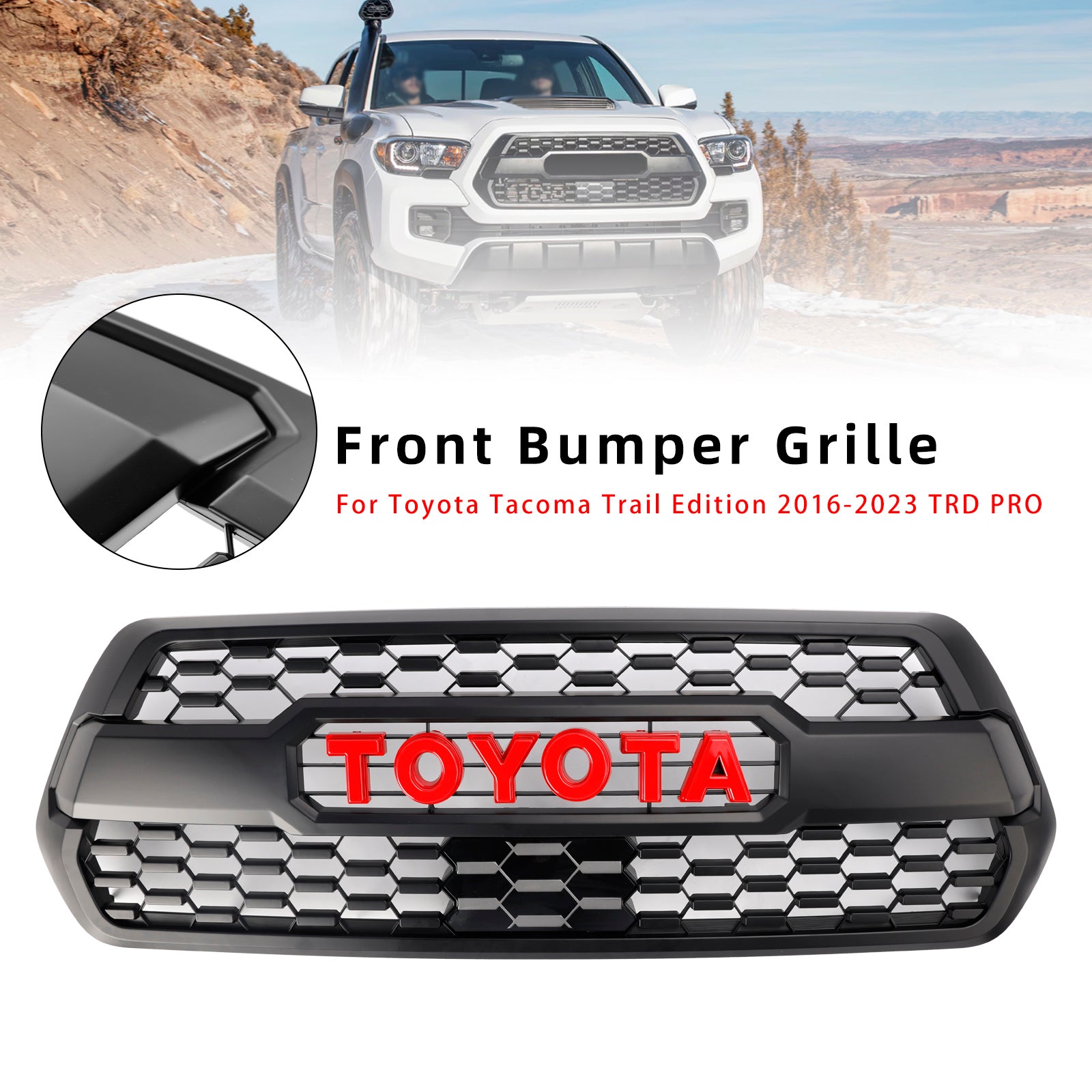 Toyota Tacoma 3rd Gen 2016-2023 Grille W/ Red Letter TRD PRO Style Grill + Sensor Cover