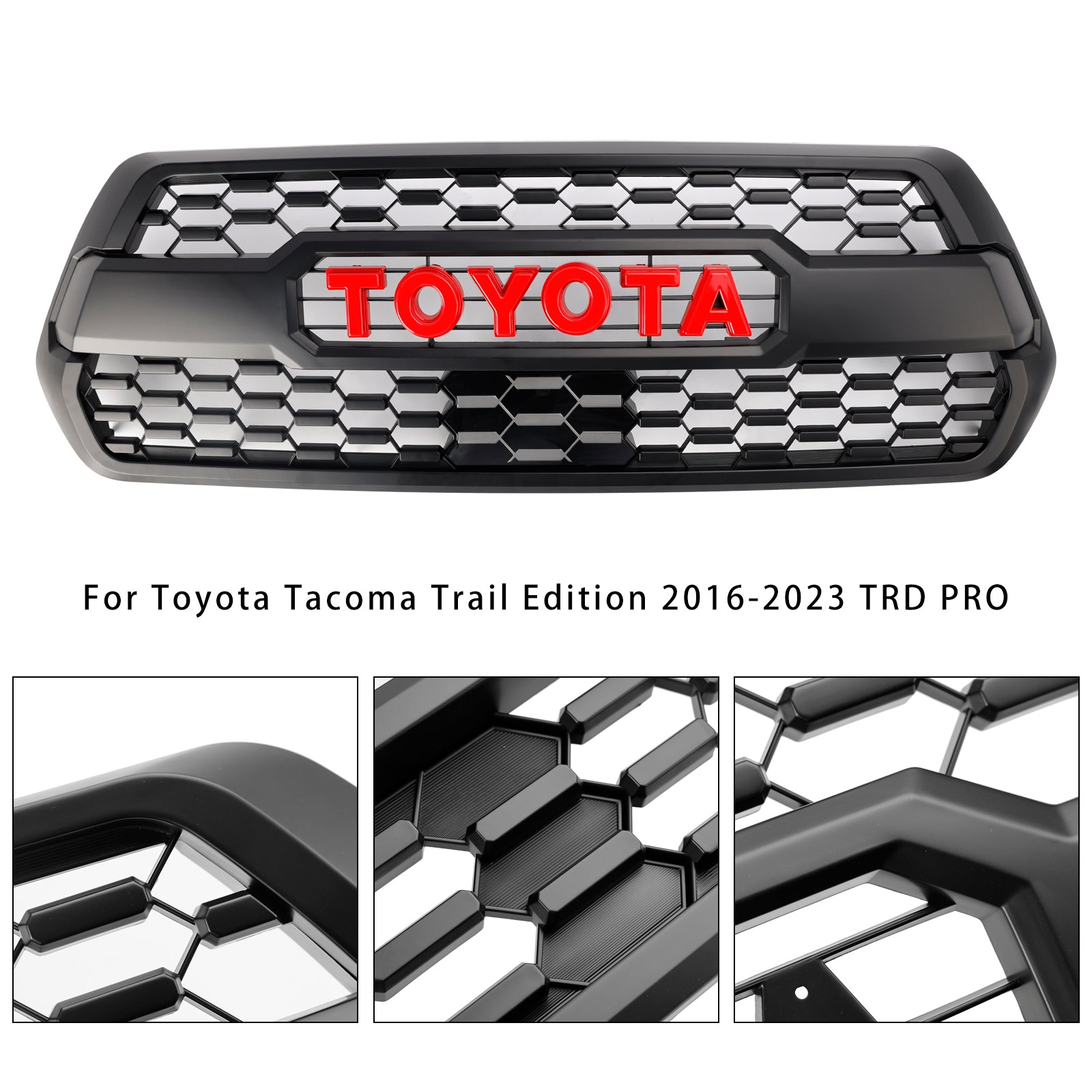 Toyota Tacoma 3rd Gen 2016-2023 Grille W/ Red Letter TRD PRO Style Grill + Sensor Cover