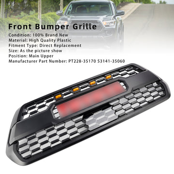 Toyota 3rd Gen Tacoma | TRD PRO Grill | 2016-2023 | Front Bumper Grille | Red Letter + Sensor Cover + Amber LED - 0