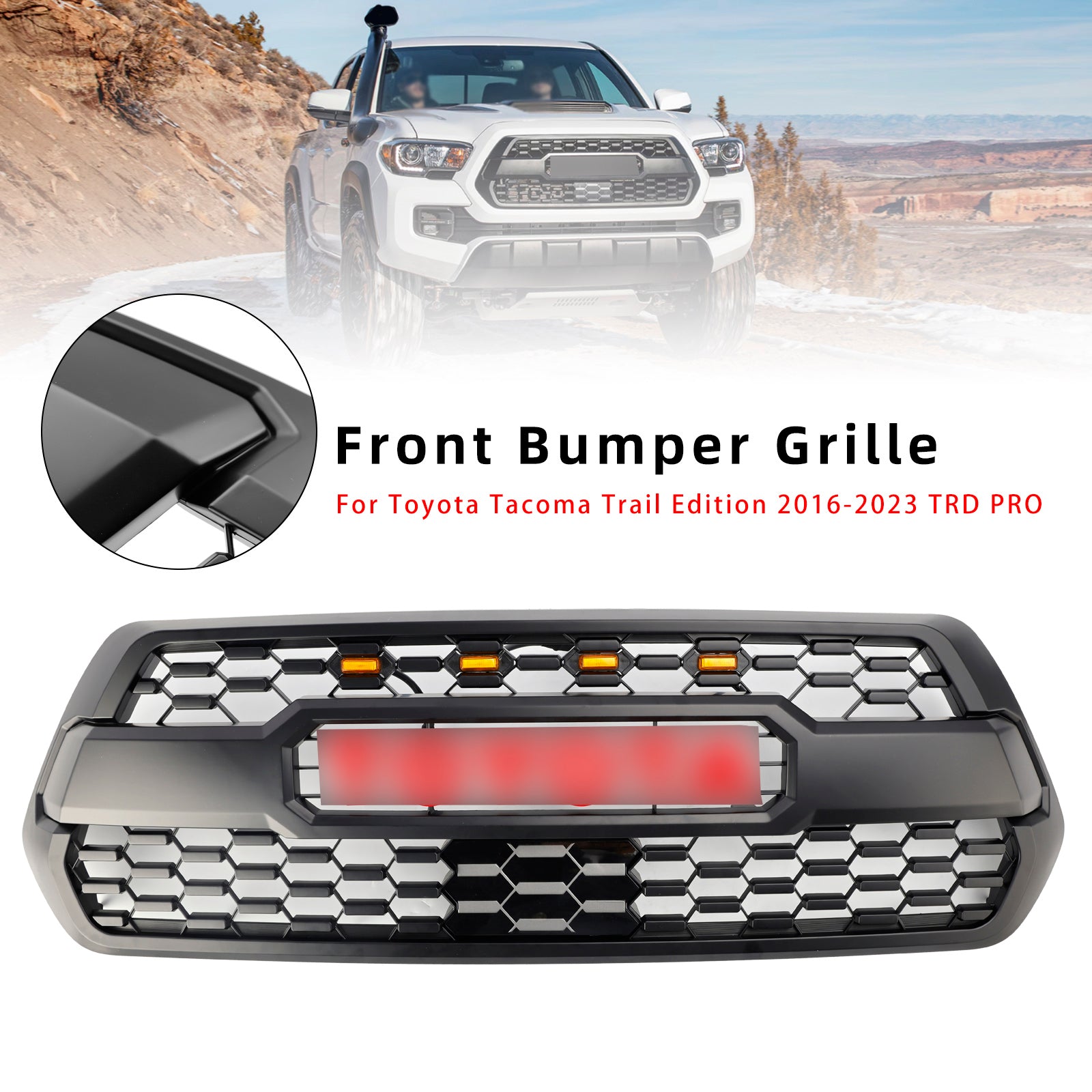2016-2023 Toyota Tacoma TRD Pro Style Grill Grill Sostituzione del paraurti Black Grille Kit con luce a LED