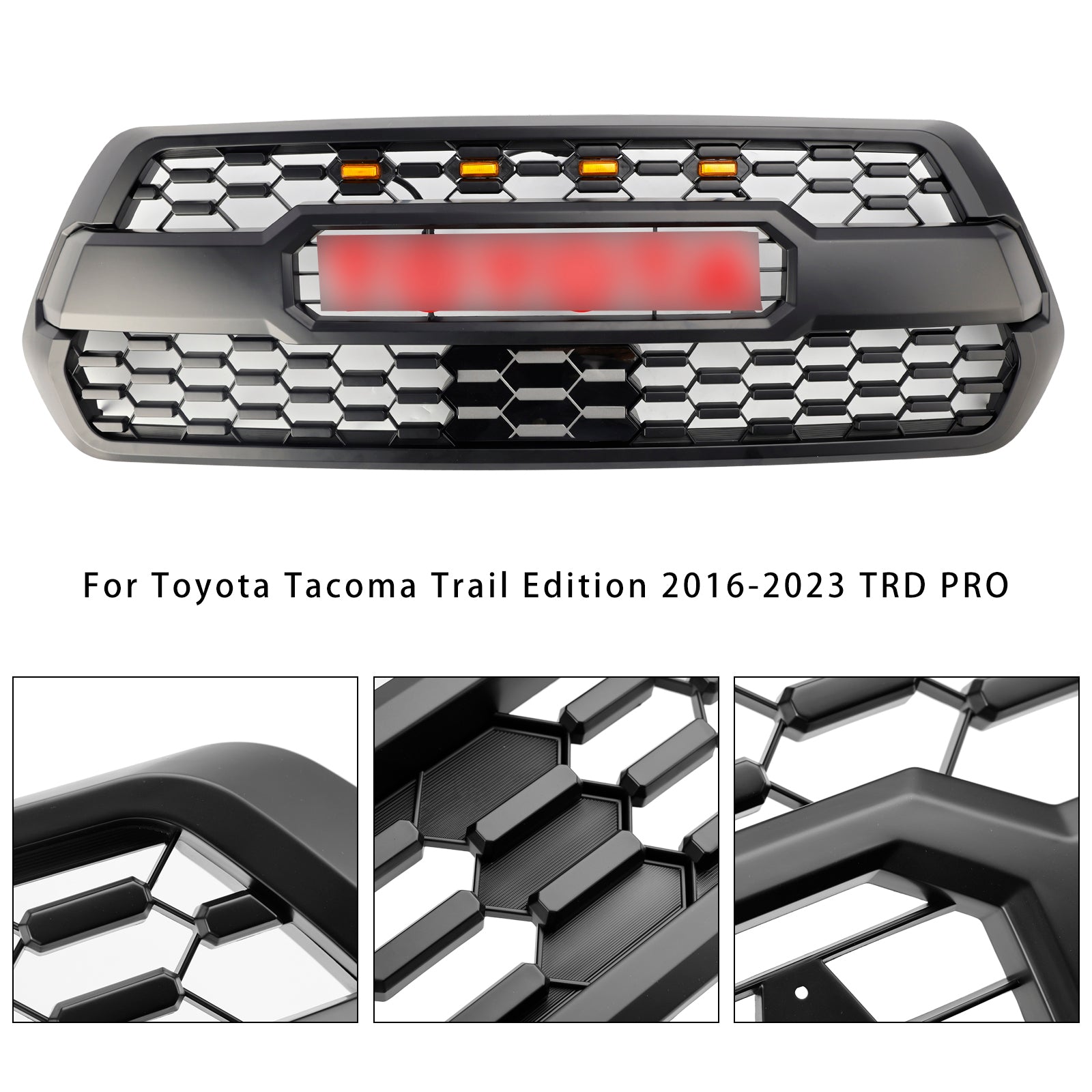 Toyota 3. Gen Tacoma | TRD Pro Grill | 2016-2023 | Vordere Stoßfänger Kühlergrill | Roter Buchstaben + Sensorabdeckung + Bernstein LED