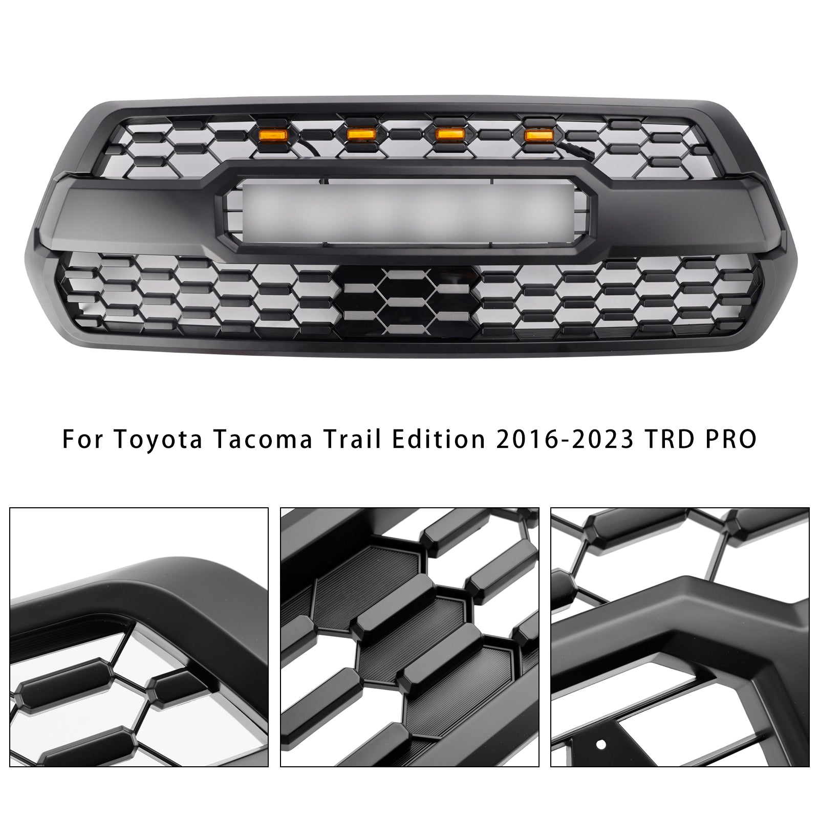 TRD Pro Style Grill per Toyota Tacoma 2016-2023 Grille White Letter + 4 LED AMBER LED + Copertina del sensore