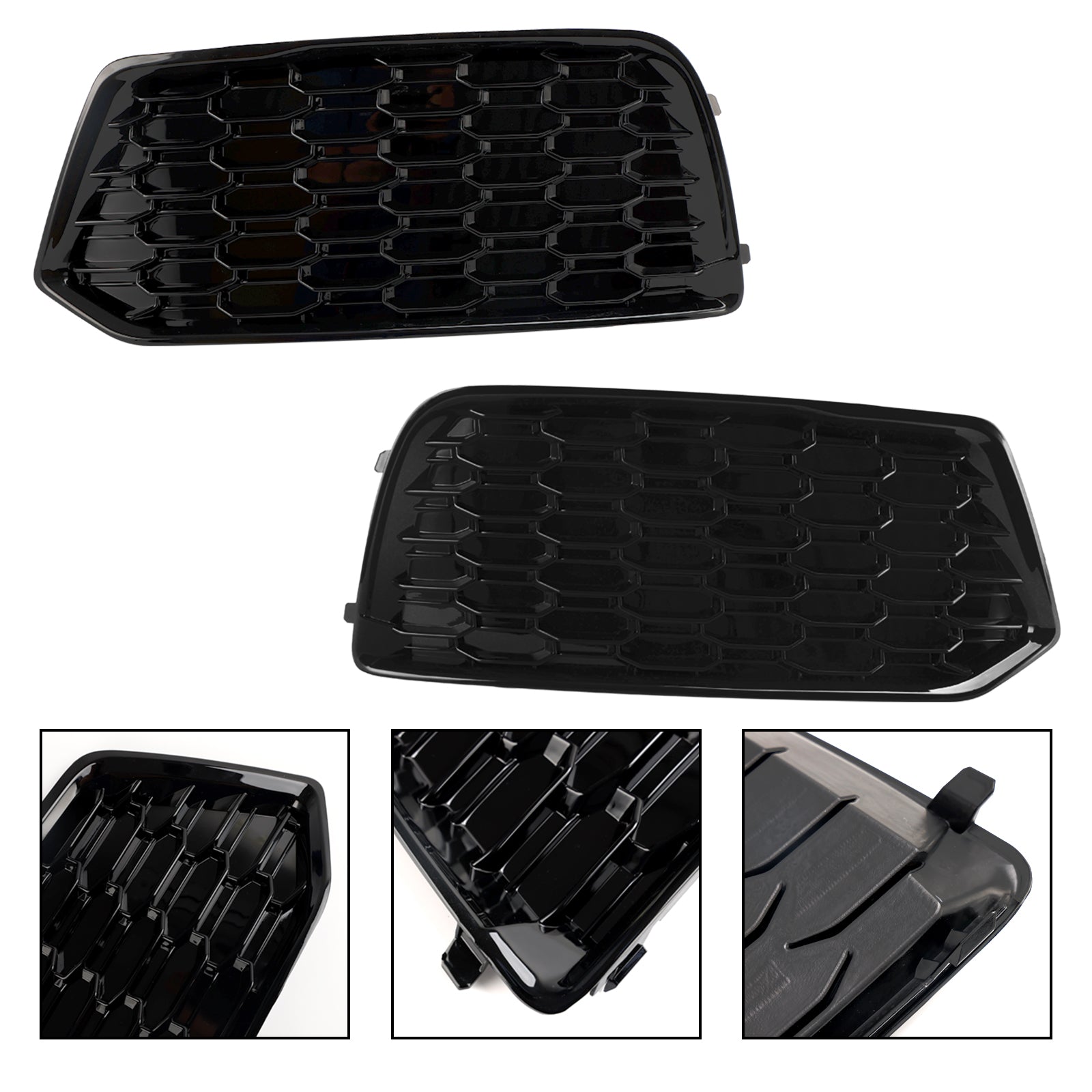 Audi Q5 2018-2021 FY 2PCS Front Bumper Lower Cover Grill Honeycomb Mesh Black Fog Light Grille