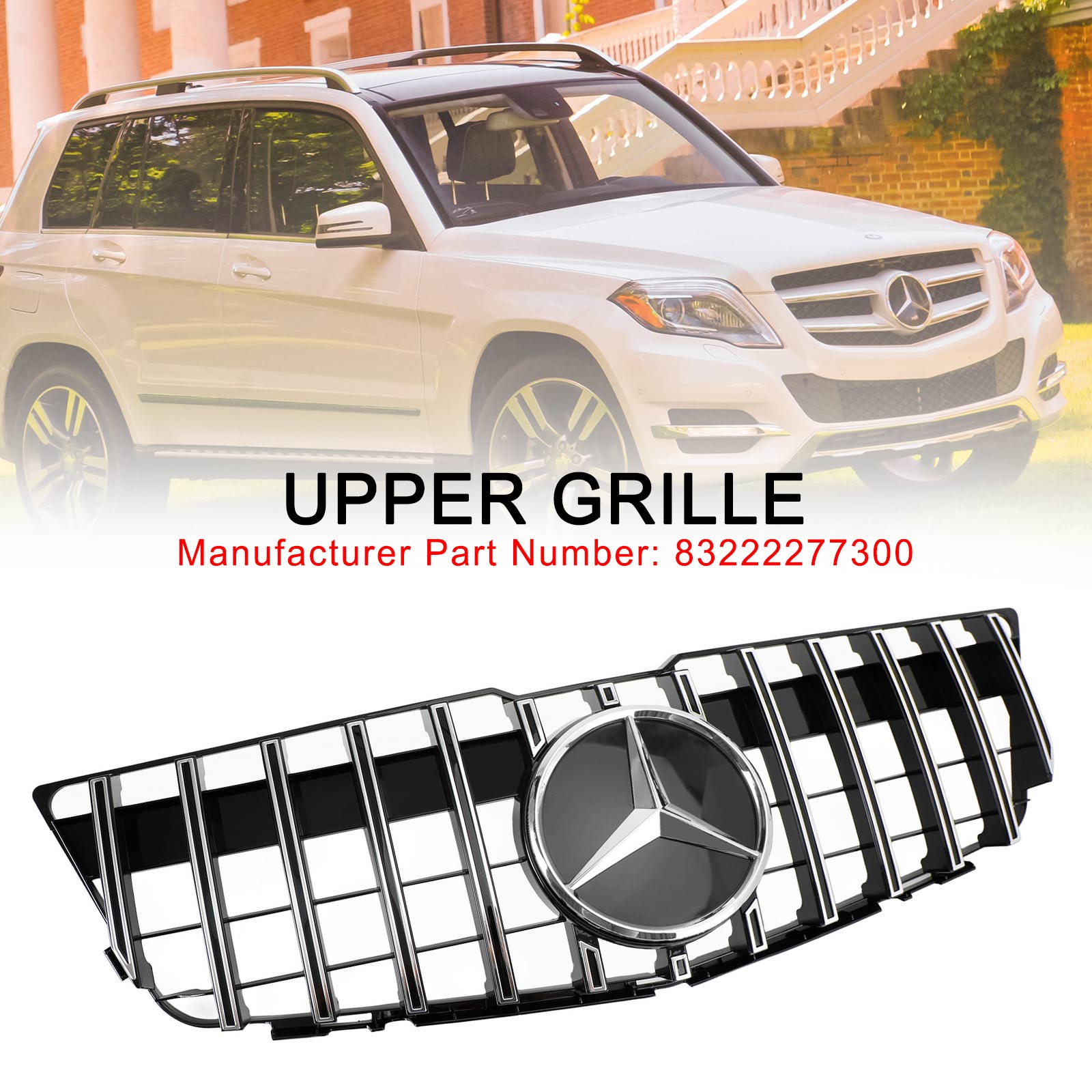 Parrilla delantera de parachoques estilo AMG cromada negra para Mercedes Benz Clase GLK X204 GLK350/300/250CDI 2008-2012