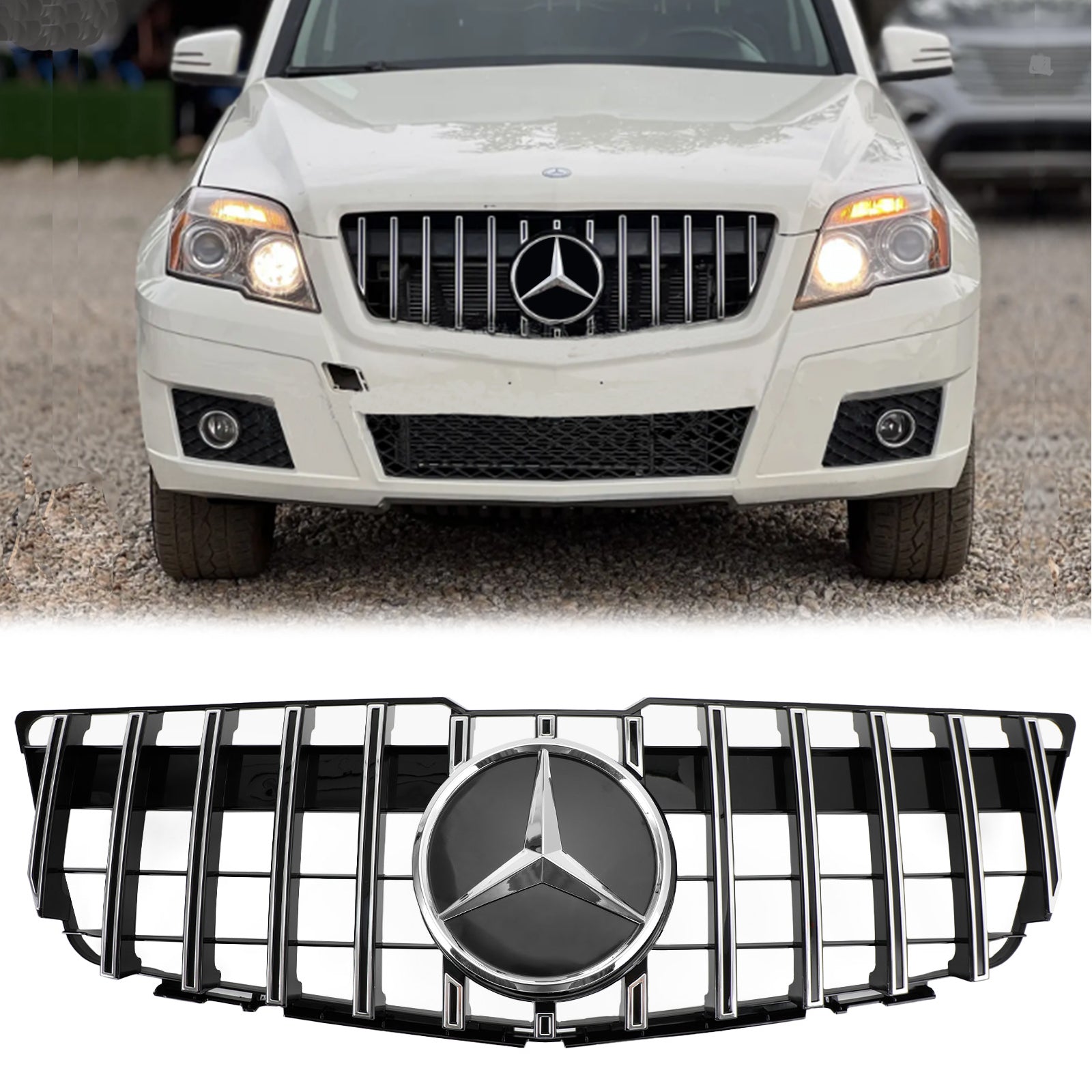 Parrilla delantera de parachoques estilo AMG cromada negra para Mercedes Benz Clase GLK X204 GLK350/300/250CDI 2008-2012