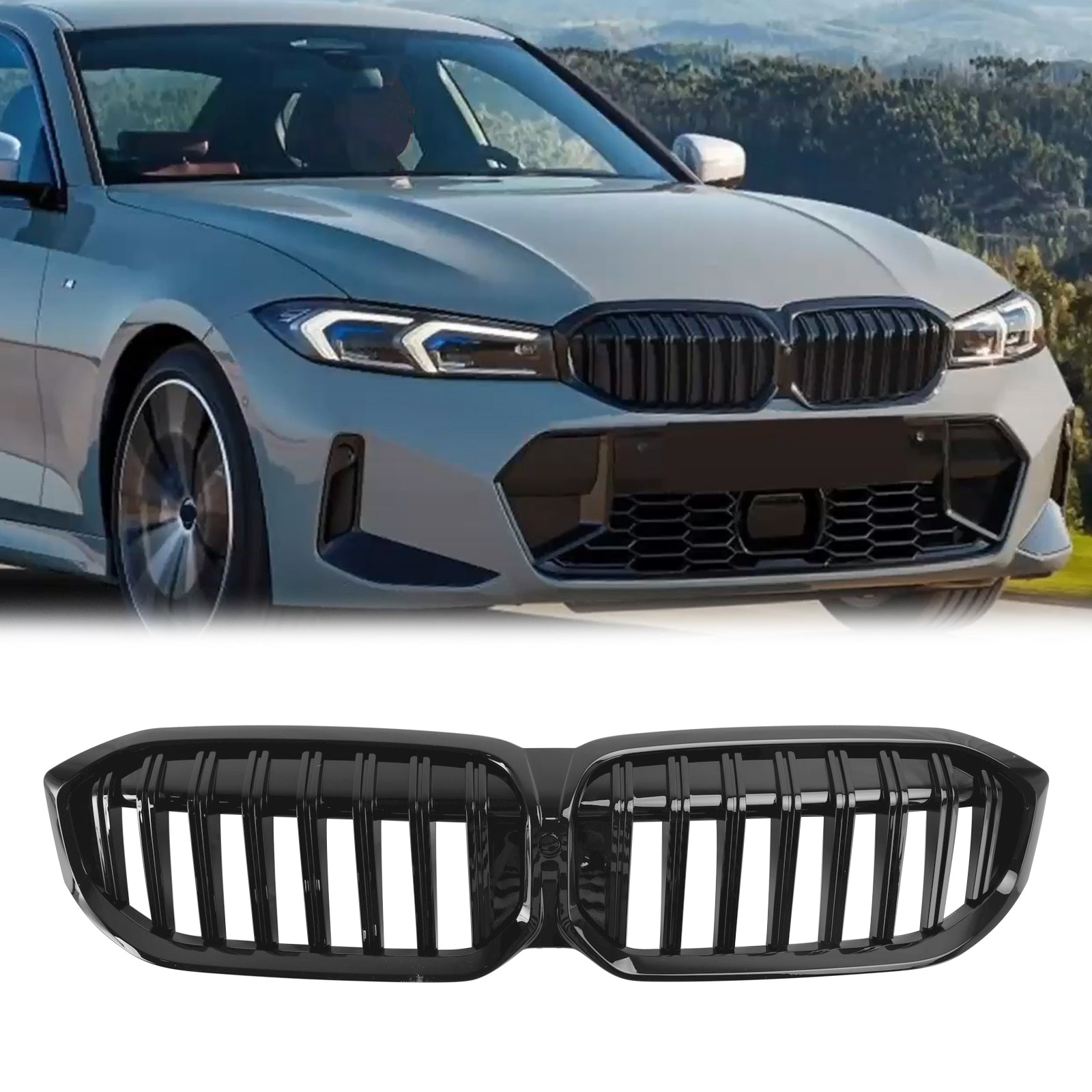 Calandre avant noire brillante pour BMW Série 3 G20 G21 320i/330i/M340i/318i/320d 2023-2024