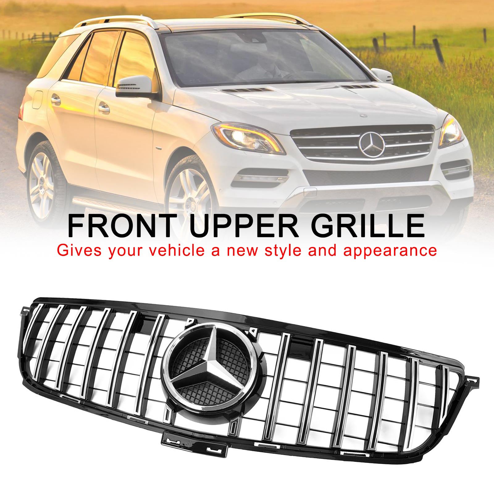 2012-2015 Mercedes Benz W166 ML-Class ML300 ML320 ML350 ML400 AMG Style Chrome Black Front Grill Replacement