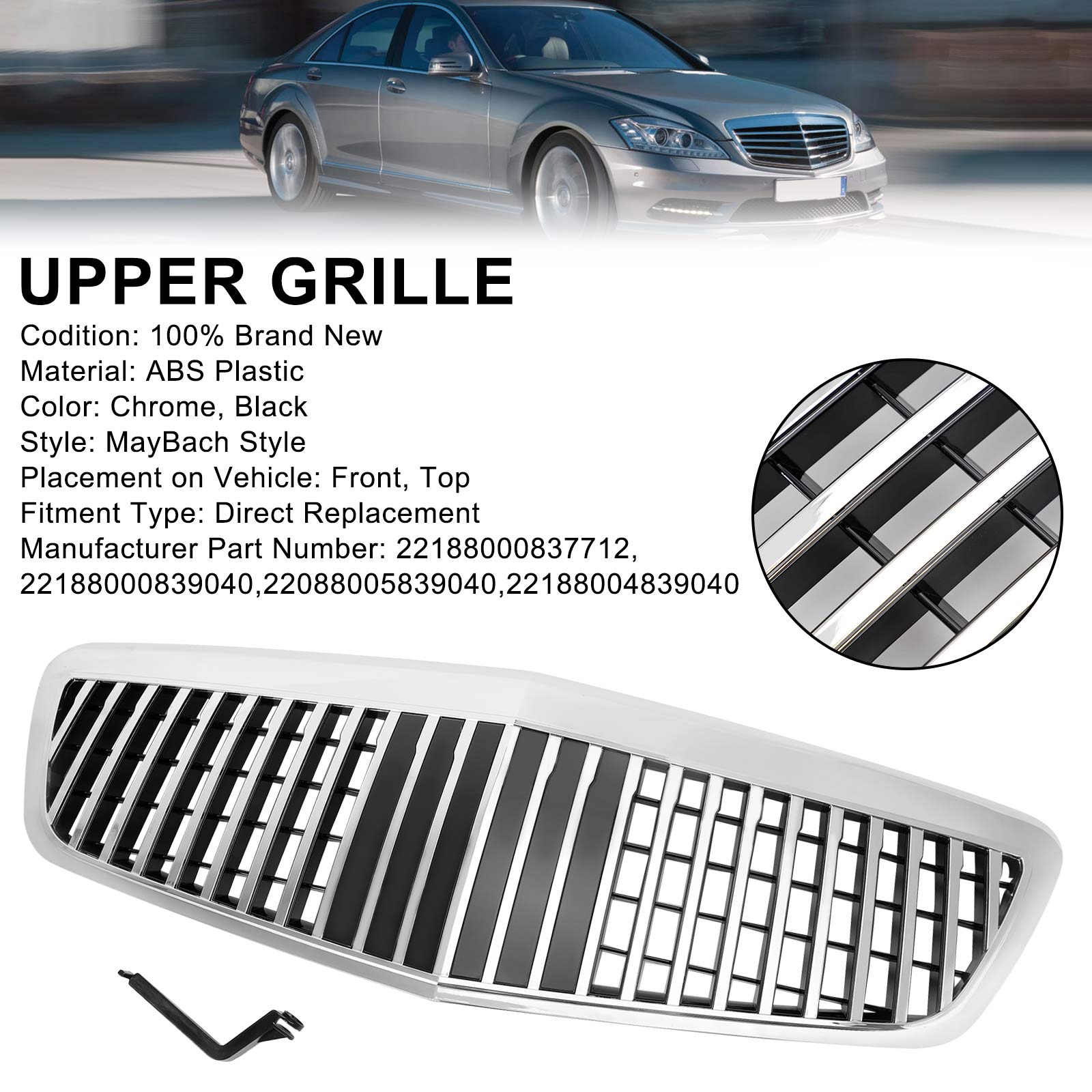 Mercedes Benz 2010-2013 W221 S400 S450 S550 S600 S65 S63 S-Class AMG/MayBach Style Grill Chrome Grille