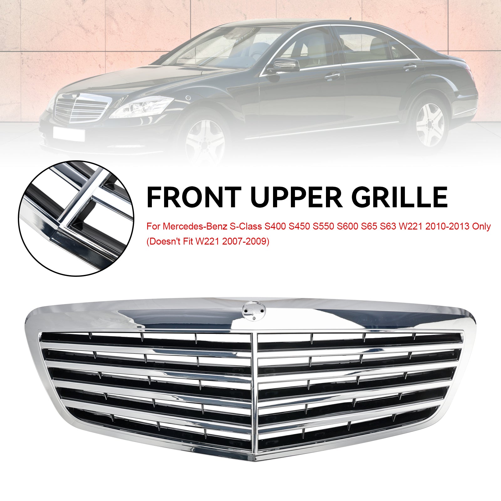 Mercedes Benz 2010-2013 W221 S400 S450 S550 S600 S65 S63 S-Class AMG/MayBach Style Grill Chrome Grille