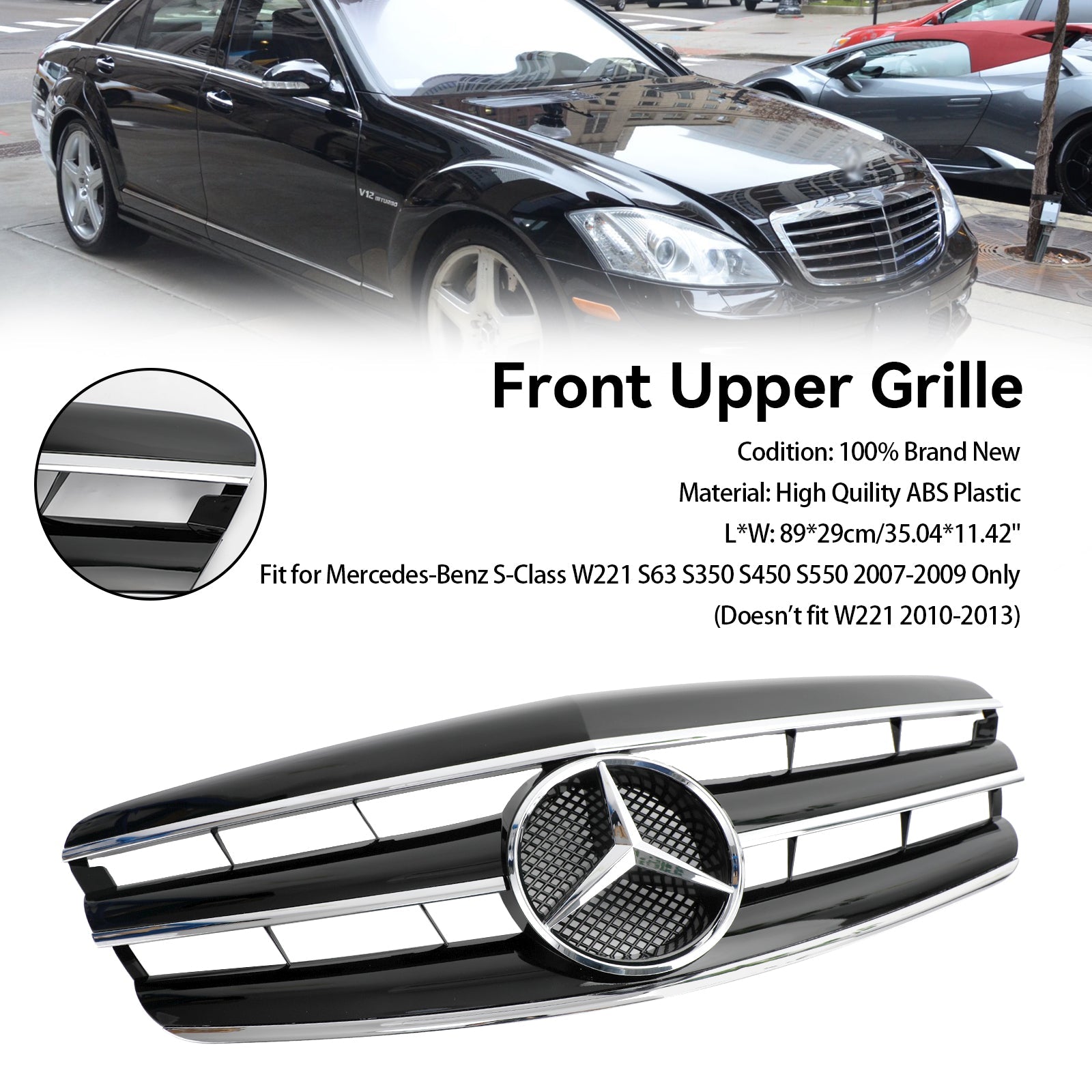 Grille de remplacement noire de style Mercedes Benz Classe S W221 S350 S450 S550 S63 AMG 2007-2009