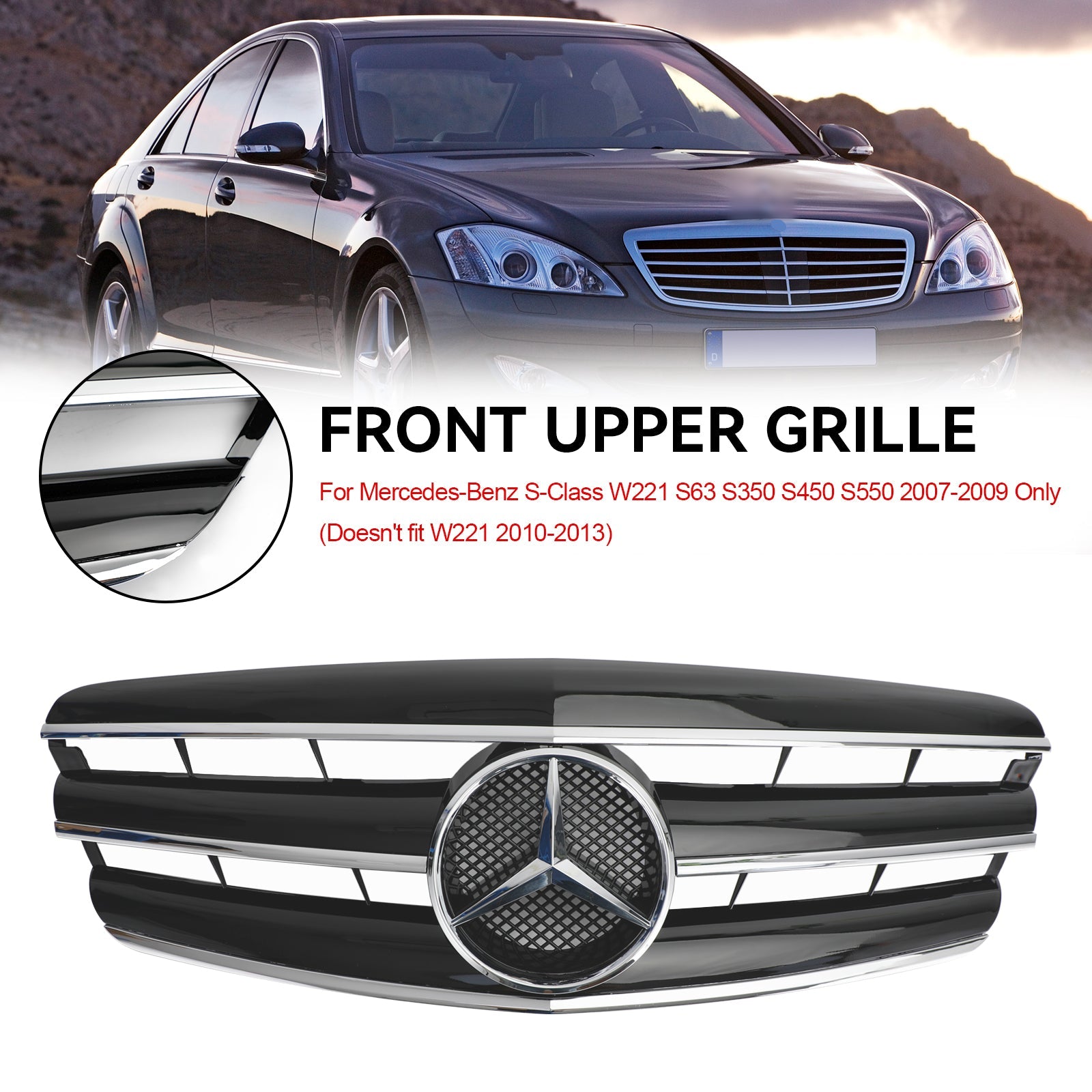 2007-2009 Mercedes Benz S-Class W221 S350 S450 S550 S63 AMG Style Grill Replacement Black Grille