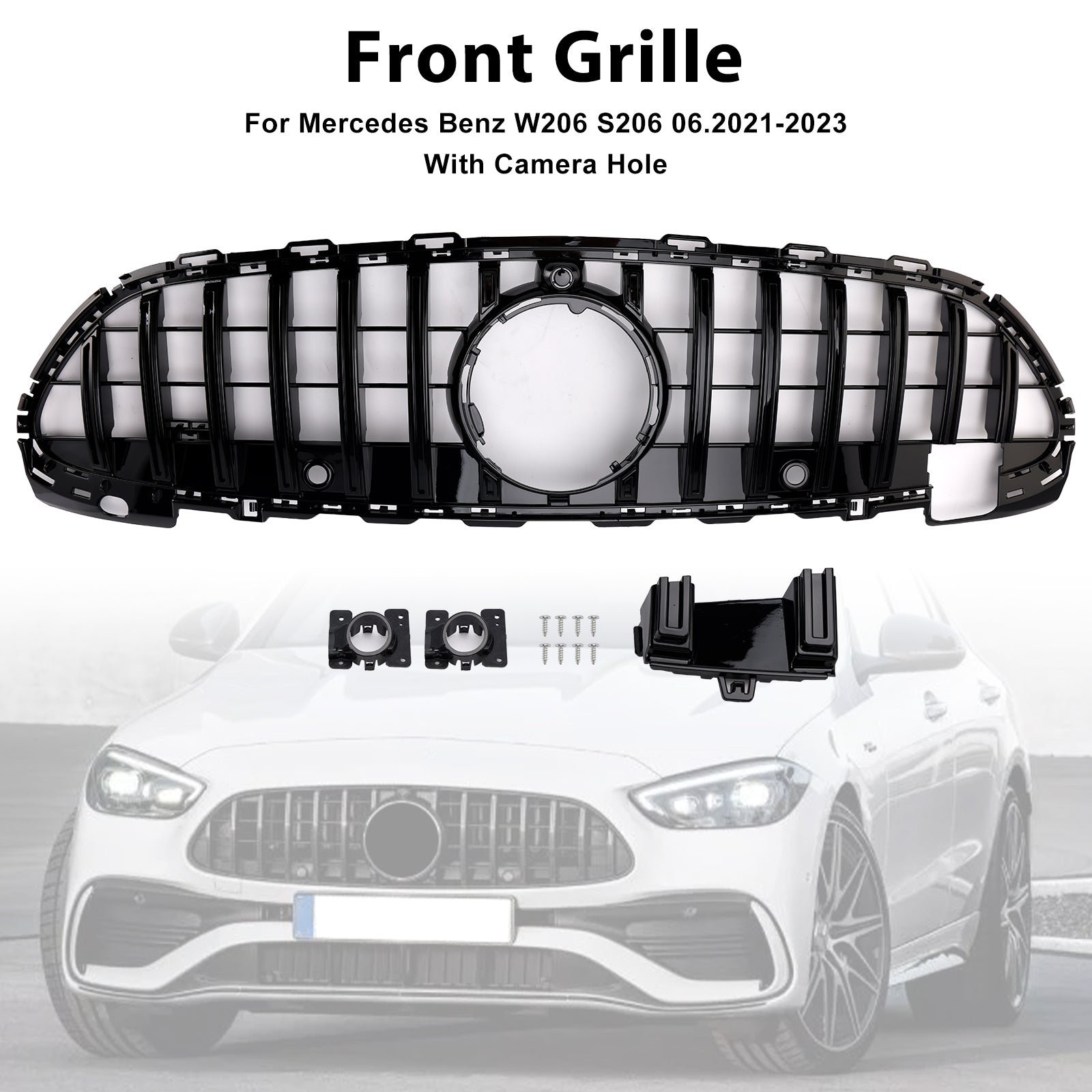 2022-2023 Mercedes Benz C-Klasse W206 S206 GTR Style Grill Frontstoßstange Glänzend Schwarz Ersatzgrill