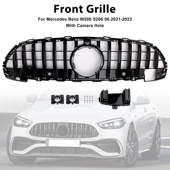 Mercedes Benz Clase C 2022-2023 W206 Parrilla de repuesto para parachoques delantero estilo S206 GTR en negro brillante