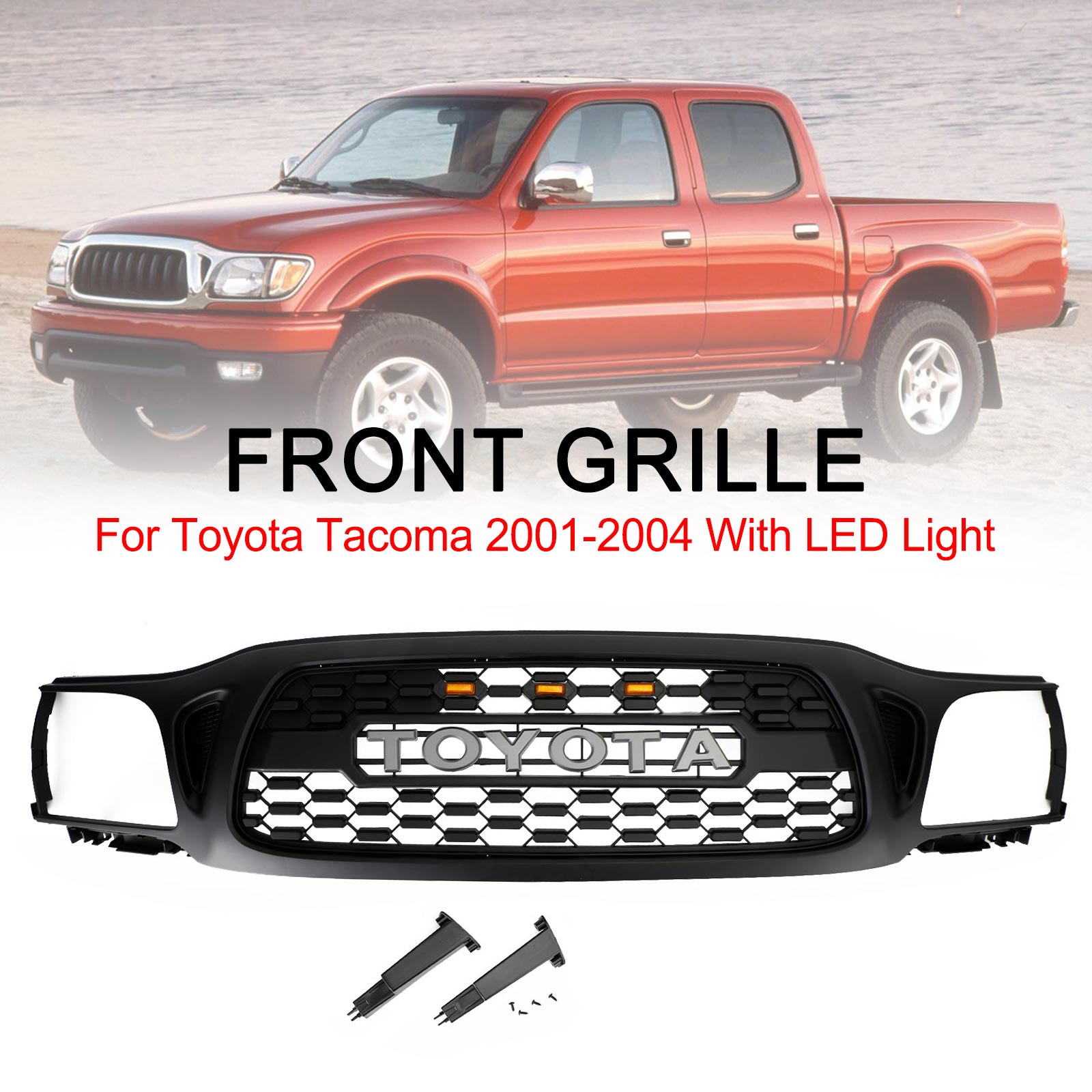 Grille de pare-chocs avant en nid d'abeille Toyota Tacoma 2001-2004 Grille noire de style TRO PRO avec éclairage LED