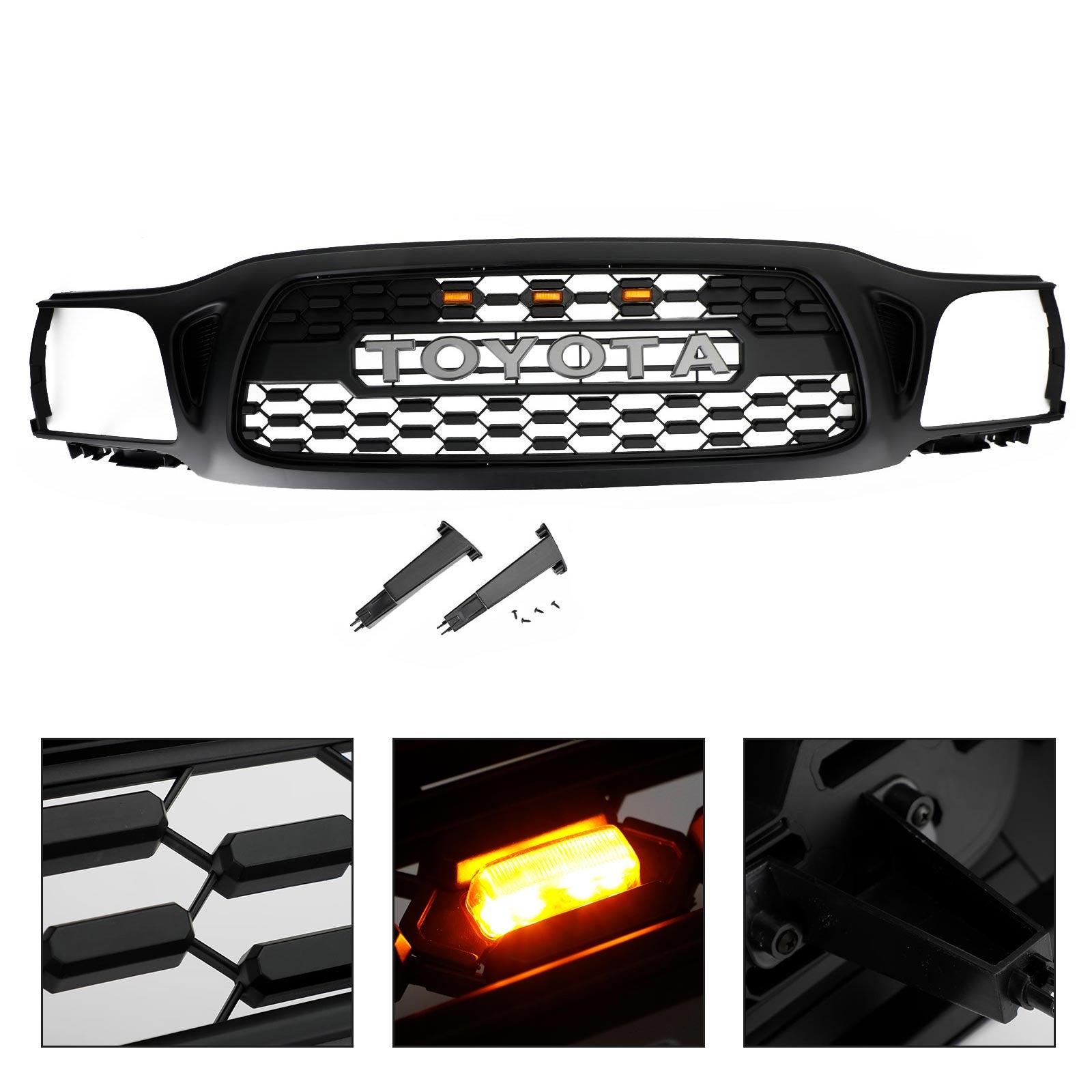 Grille de pare-chocs avant en nid d'abeille Toyota Tacoma 2001-2004 Grille noire de style TRO PRO avec éclairage LED