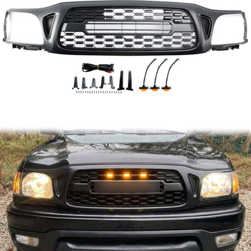 Style TRO PRO | Toyota Tacoma | Calandre noire mate | 2001 2002 2003 2004 | Grille de pare-chocs avant + lumière LED + lettre TOYOTA - 0