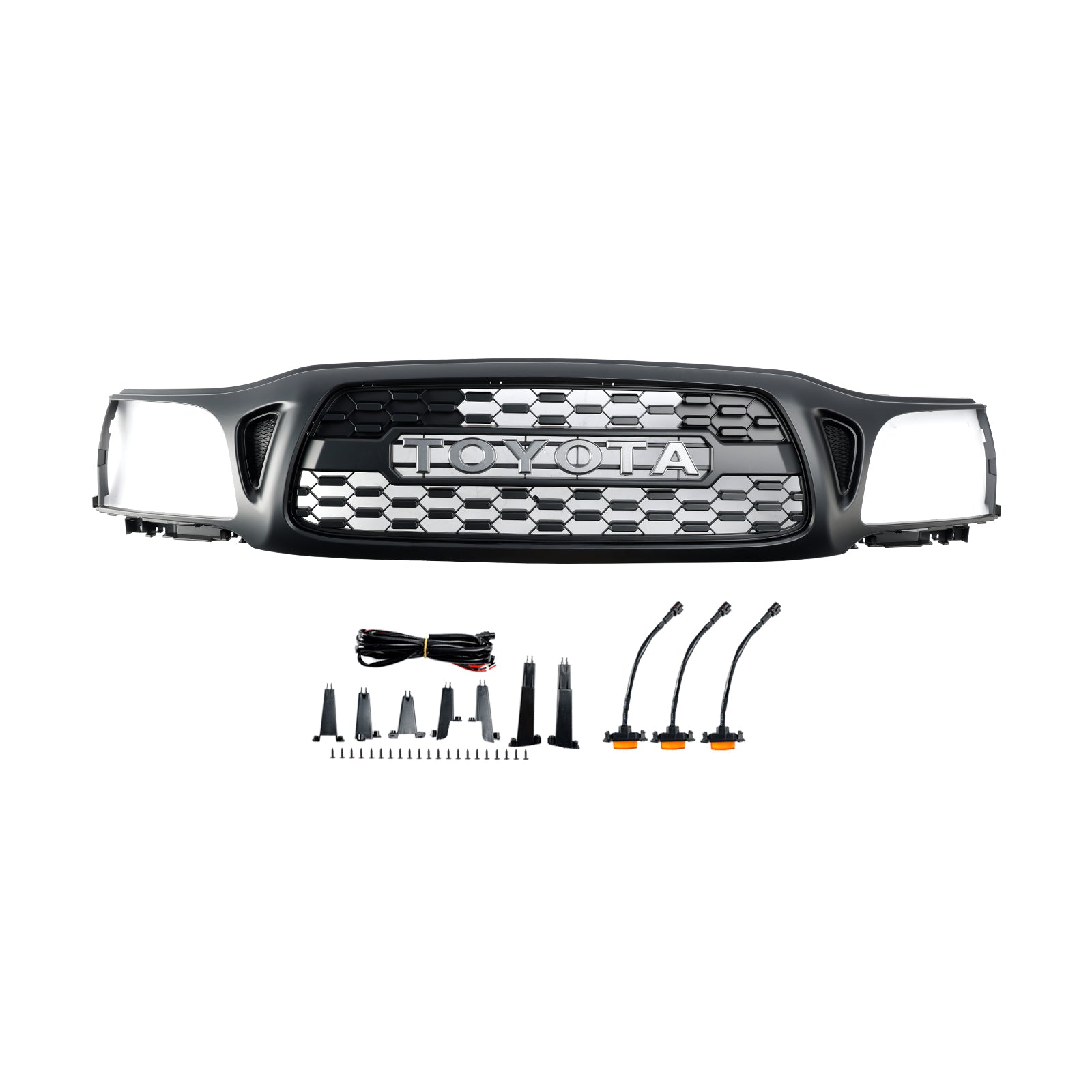 TRO PRO Style | Toyota Tacoma | Matt Black Grille | 2001 2002 2003 2004 | Front Bumper Grille + LED Light + Letter