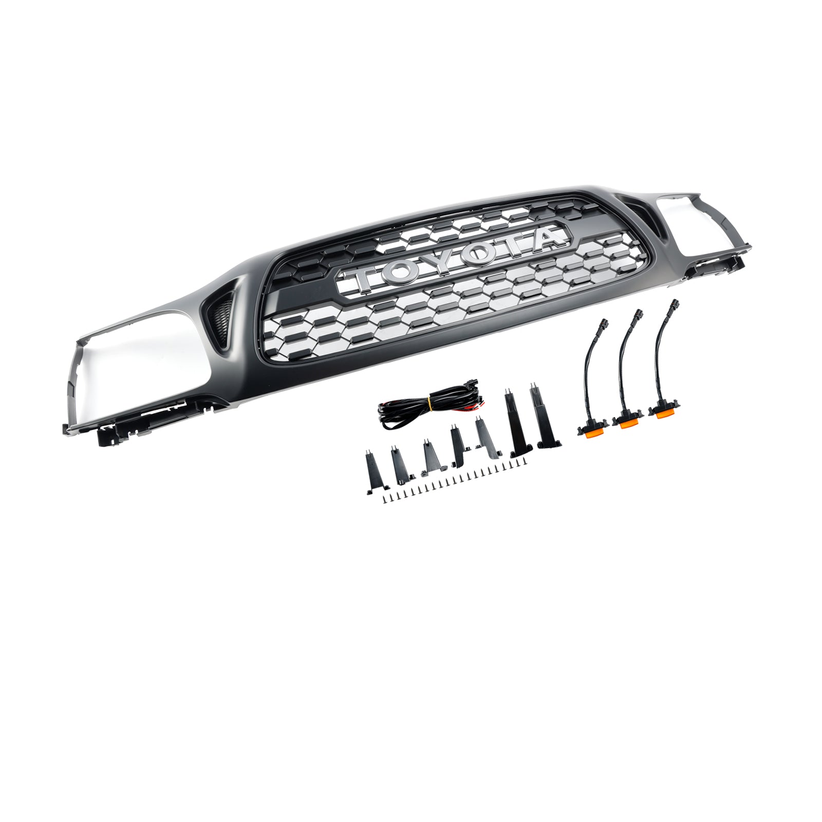 Parrilla delantera tipo panal de abeja para Toyota Tacoma 2001-2004, estilo TRO PRO, color negro, con luz LED