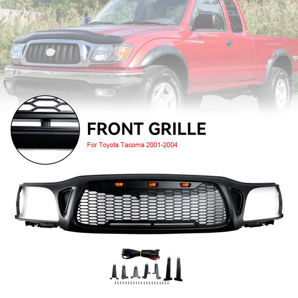 Toyota Tacoma | 2001-2004 | Noir mat | Style nid d'abeille | Lumière LED | Grille de pare-chocs avant