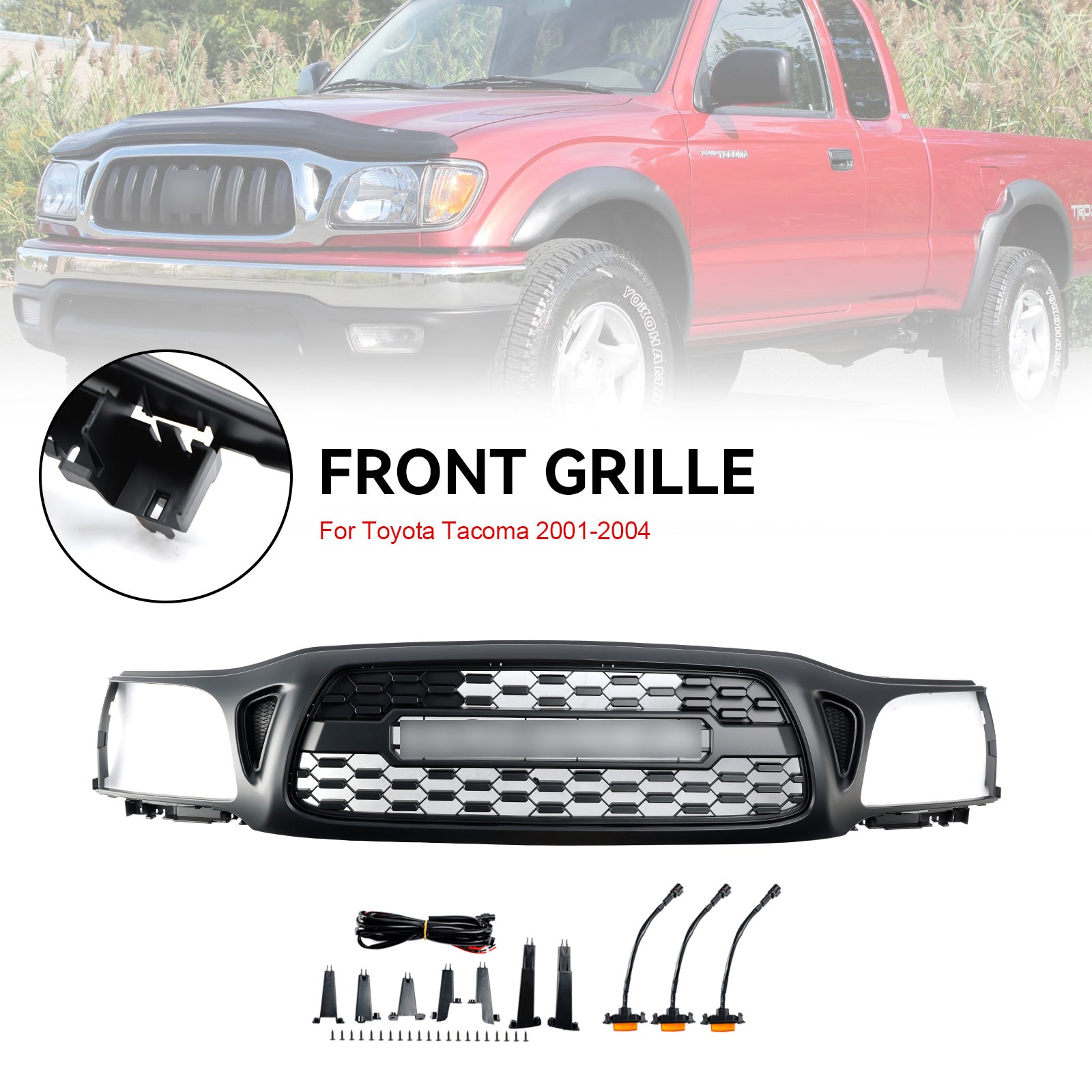 2001-2004 Toyota Tacoma Honeycomb Bumper Grill Tro Pro Style Black Black avec lumière LED - 0