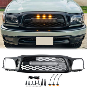 Parrilla de parachoques delantero Toyota Tacoma Honeycomb 2001-2004, parrilla negra estilo TRO PRO con luz LED - 0
