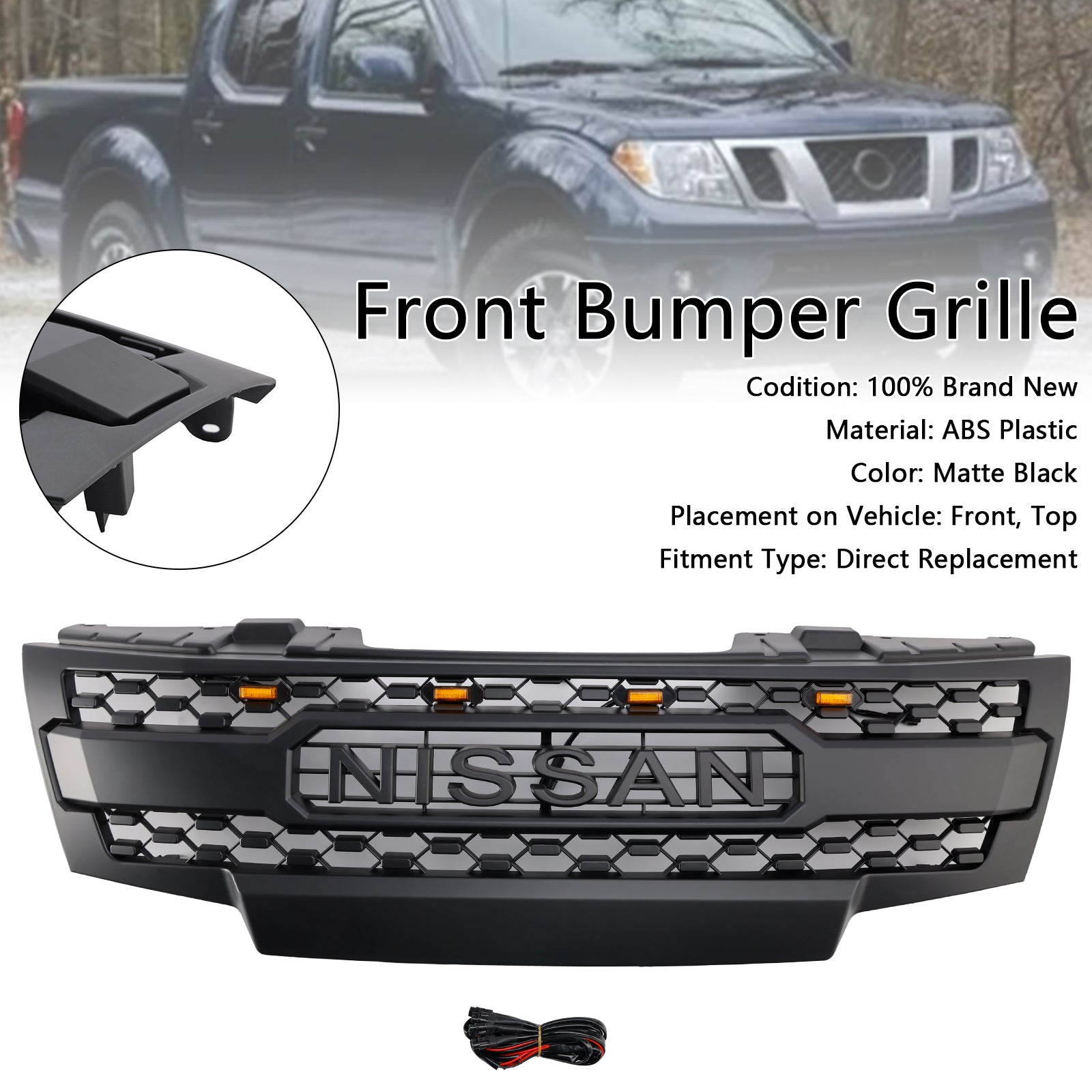 Nissan Frontier 2009-2016 Frontgrill Waben Ersatz oberer Stoßfänger schwarzer Kühlergrill mit LED-Licht