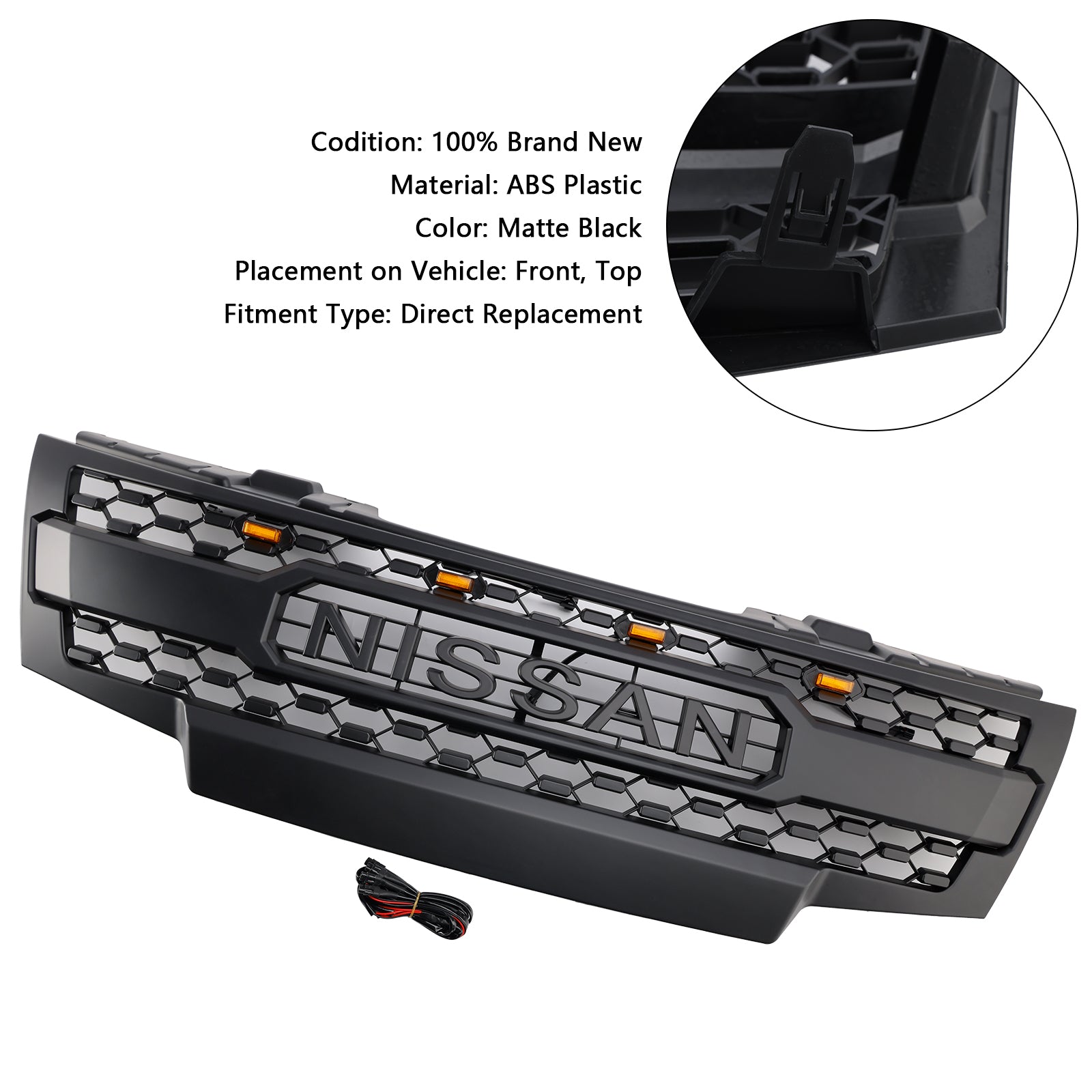 Nissan Frontier 2009-2016 Frontgrill Waben Ersatz oberer Stoßfänger schwarzer Kühlergrill mit LED-Licht