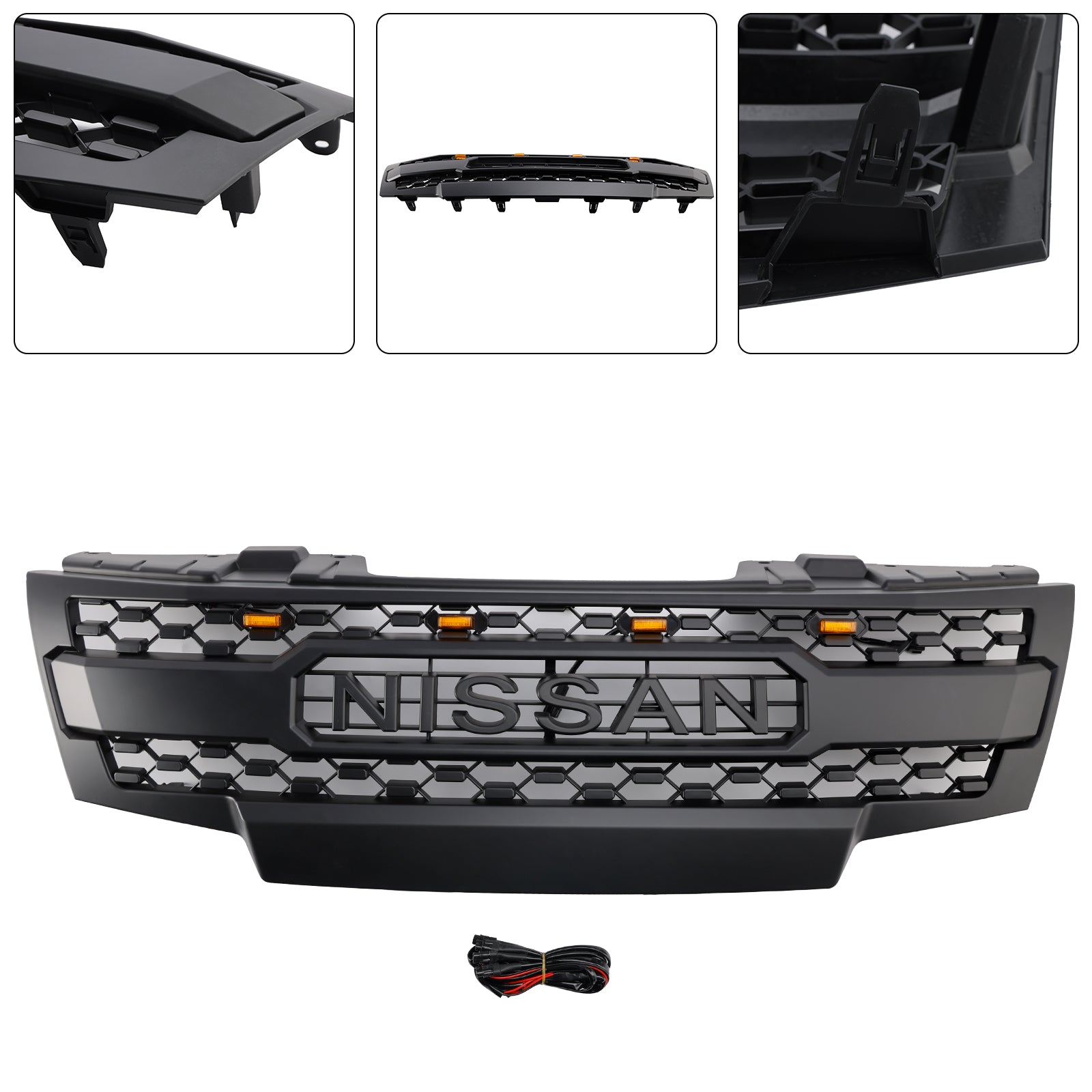 Nissan Frontier 2009-2016 Frontgrill Waben Ersatz oberer Stoßfänger schwarzer Kühlergrill mit LED-Licht