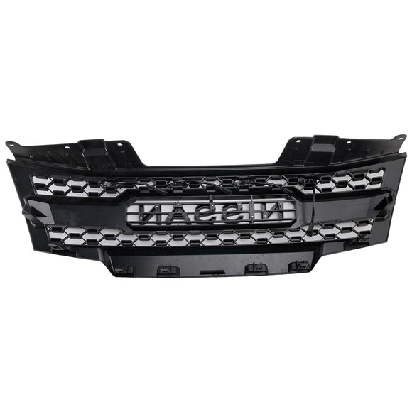 Parrilla de repuesto para parachoques delantero Nissan Frontier 2009-2016, color negro mate, con luces LED