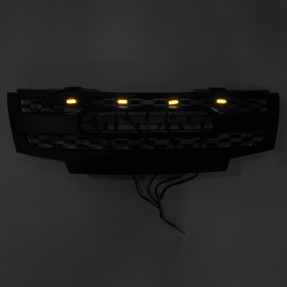 Parrilla de repuesto para parachoques delantero Nissan Frontier 2009-2016, color negro mate, con luces LED