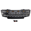 Parrilla de repuesto para parachoques delantero Nissan Frontier 2009-2016, color negro mate, con luces LED-1