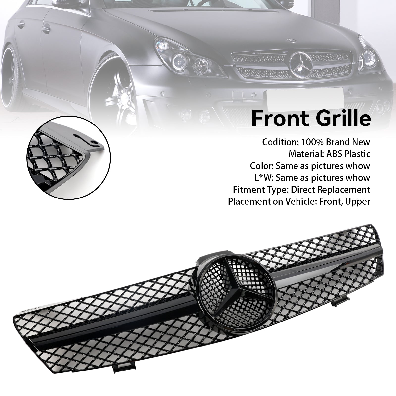 Grille de pare-chocs avant noire de remplacement pour Mercedes Benz Classe CLS W219 C219 2004-2008 CLS280/320/S350/500/550