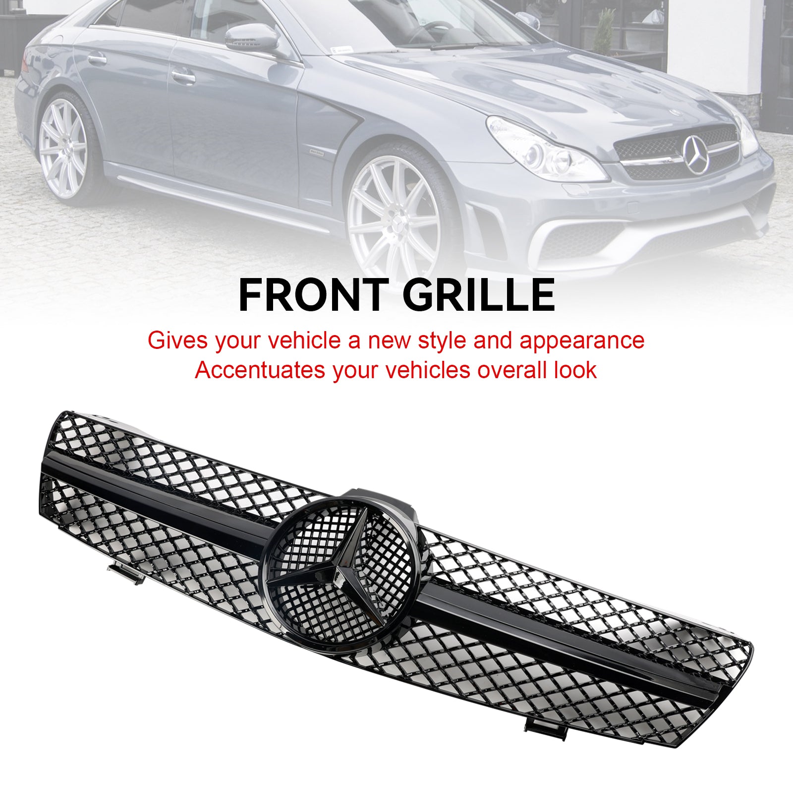 Mercedes Benz CLS-Class W219 C219 2004-2008 CLS280/320/S350/500/550 Front Bumper Grill Black Replacement Grille