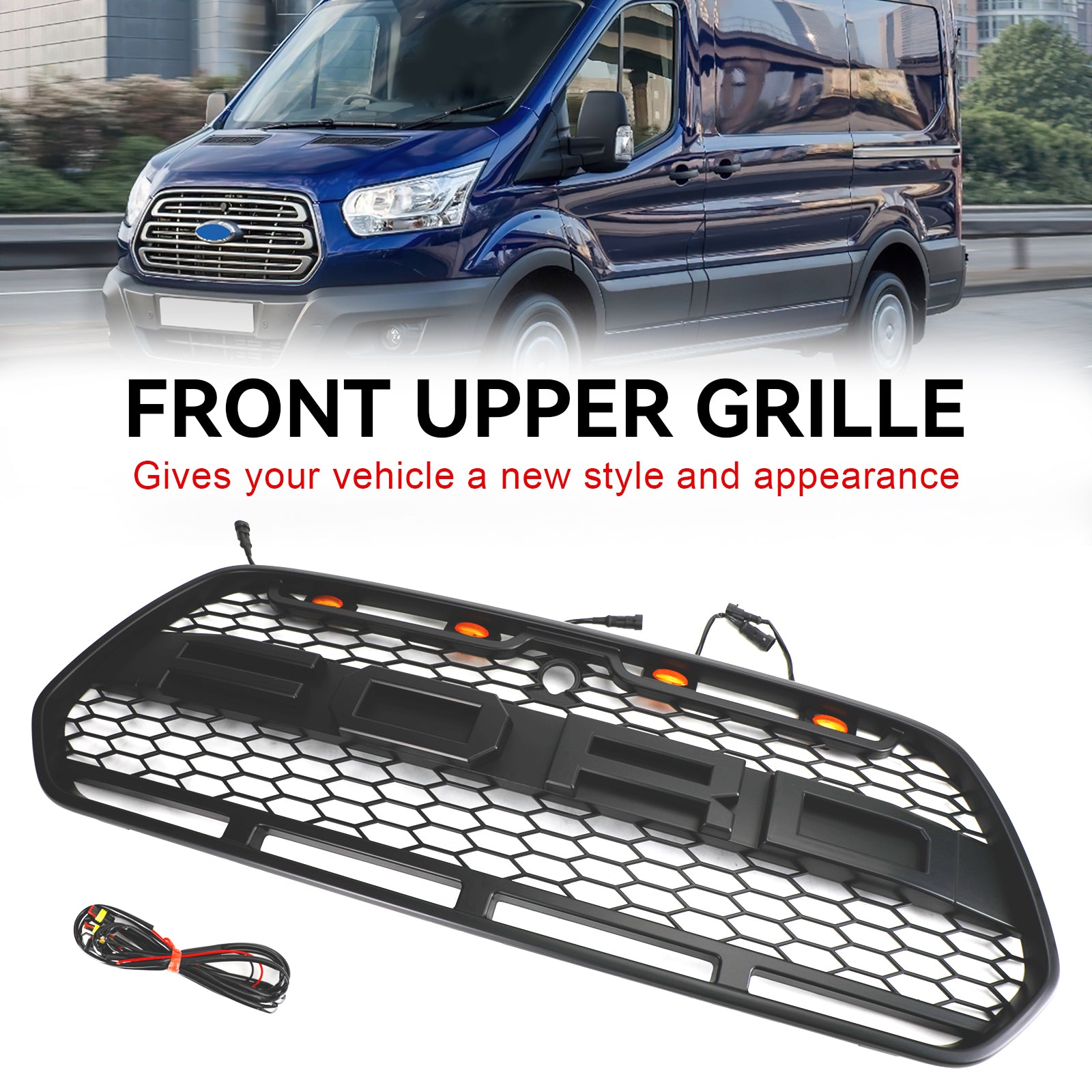 Ford Transit Mk8 2015-2018 Front Bumper Grille Raptor Style Black Grill w/LED