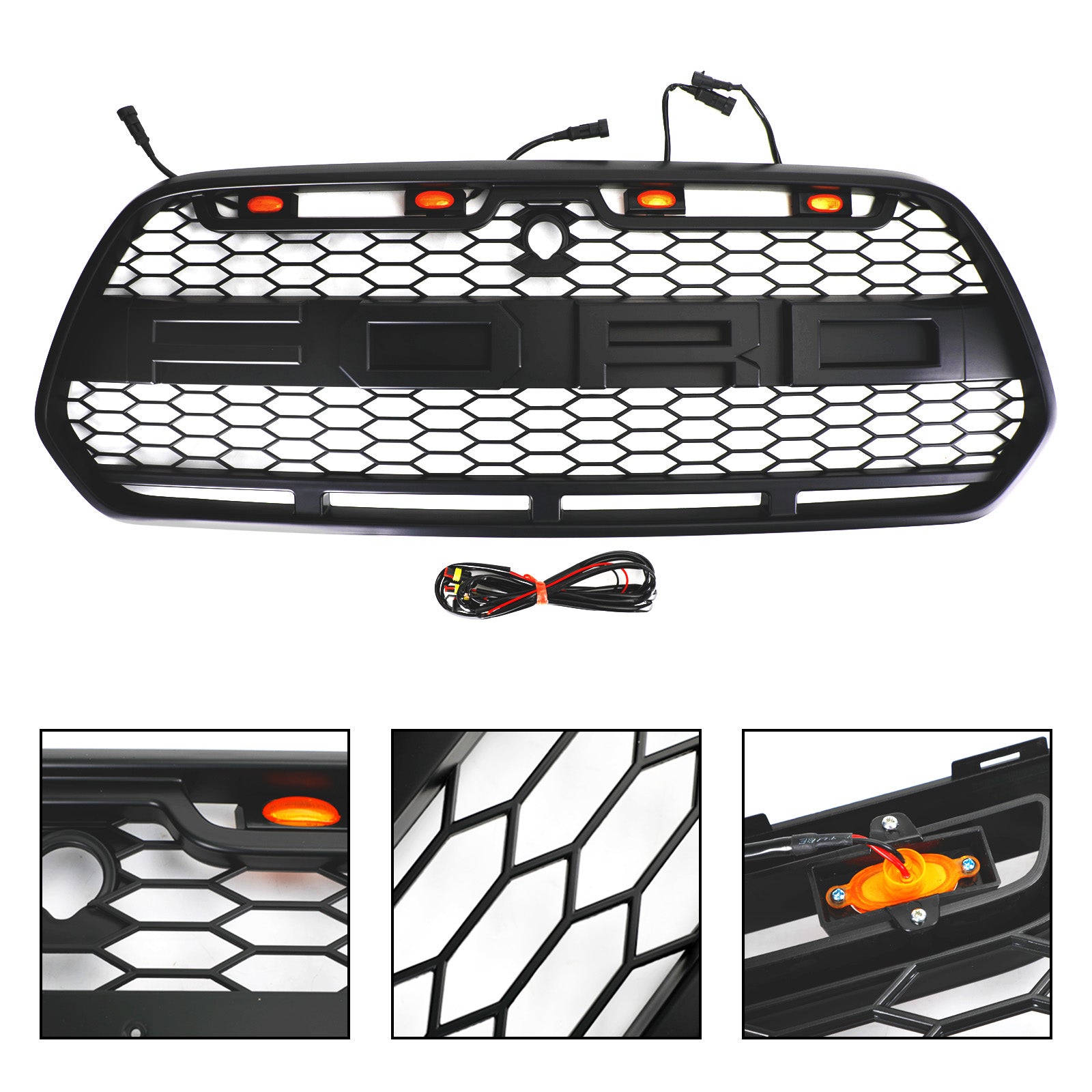 2015-2019 Ford Transit Mk8 Grill con/ 3 LED Gloss Black Bumper Bumper Raptor Grille