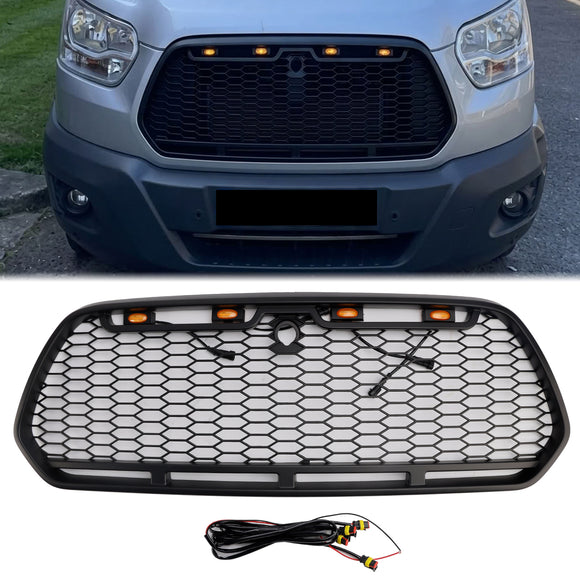 Ford Transit Mk8 2015-2019 Matte Black Front Bumper Grill Black Raptor Style Grille W/ LED