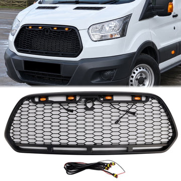 Ford Transit Mk8 2015-2019 Matte Black Front Bumper Grill Black Raptor Style Grille W/ LED