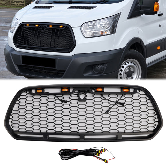 Ford Transit Mk8 2015-2019 Matte Black Front Bumper Grill Black Raptor Style Grille W/ LED