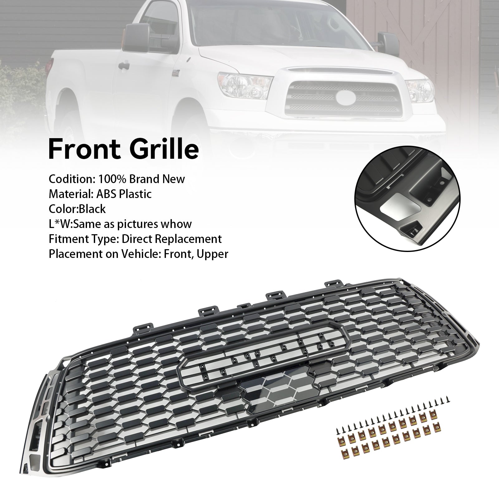 Grille de pare-chocs avant en nid d'abeille de remplacement pour Toyota Tundra 2010-2013 Grille noire