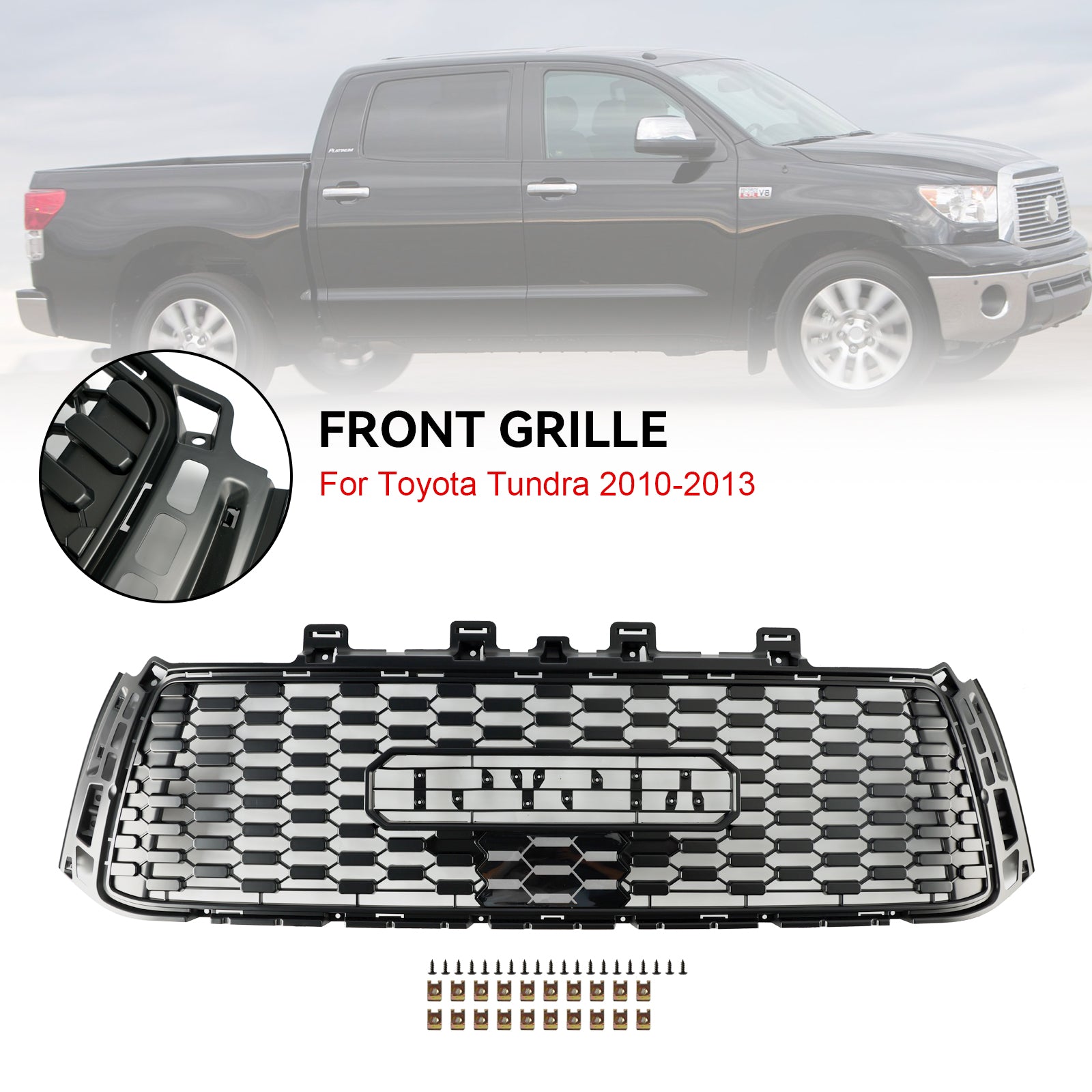 Grille de pare-chocs avant en nid d'abeille de remplacement pour Toyota Tundra 2010-2013 Grille noire