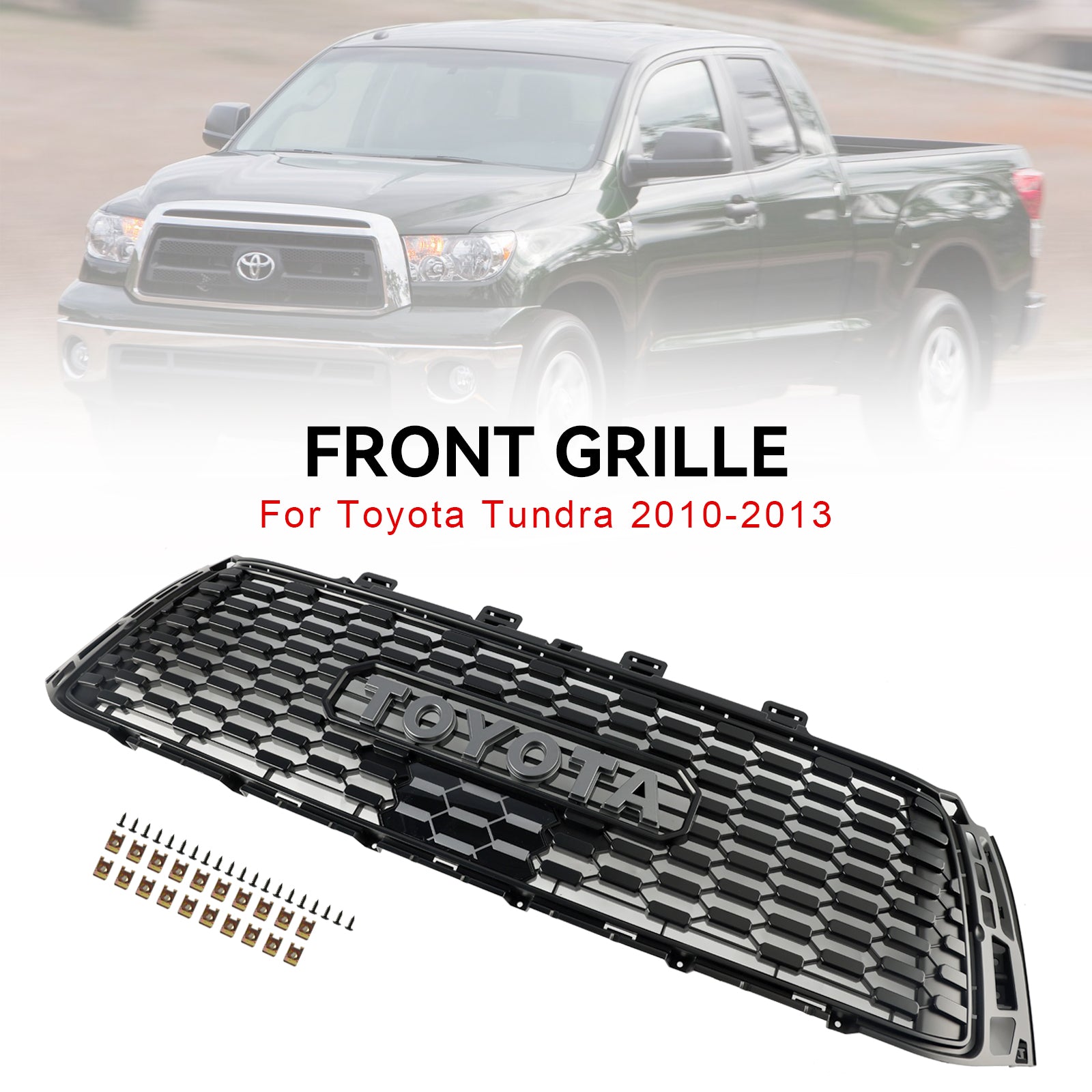 2010-2013 Toyota Tundra TRD PRO Style Honeycomb Front Bumper Grill Replacement Black Grille