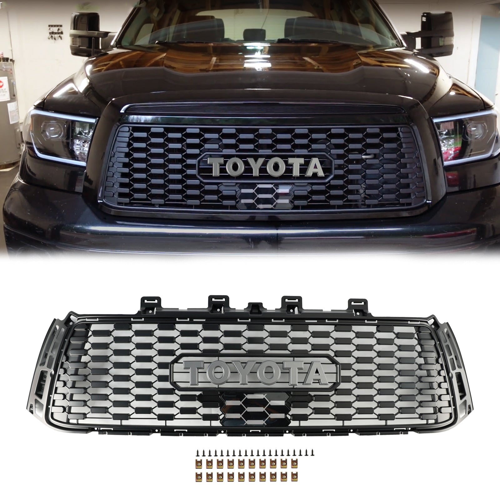 2010-2013 Toyota Tundra TRD PRO Style Honeycomb Front Bumper Grill Replacement Black Grille