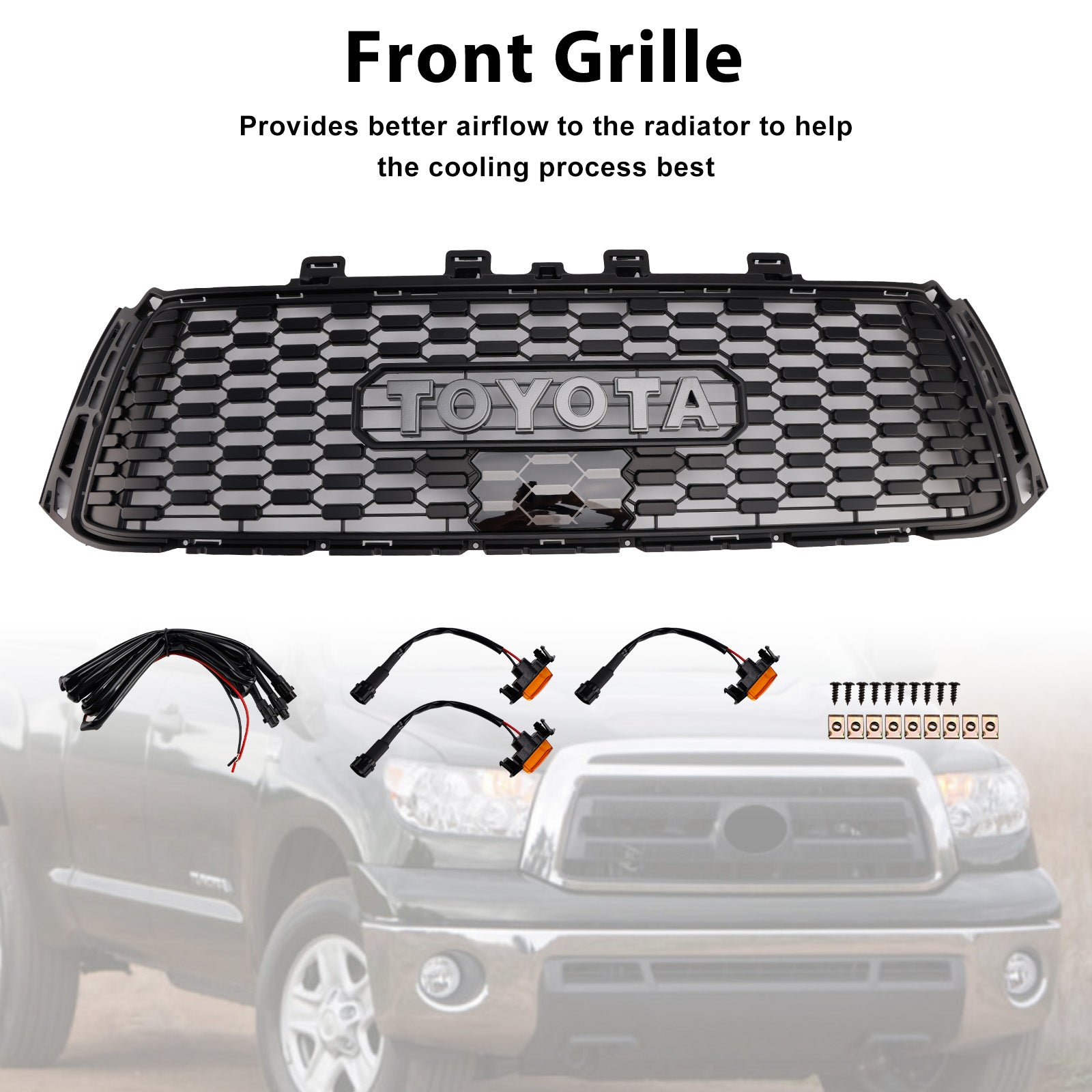 Toyota Tundra 2010-2013 TRD PRO Style Griglia a nido d'ape nera Griglia paraurti anteriore con luce LED