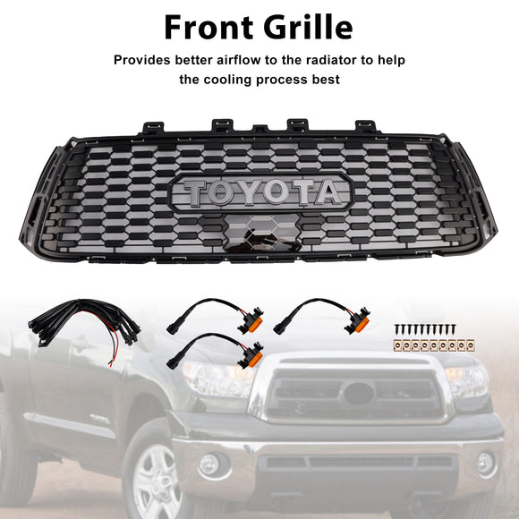 Toyota Tundra 2010-2013 TRD PRO grade estilo favo de mel preto grade do para-choque dianteiro com luz LED