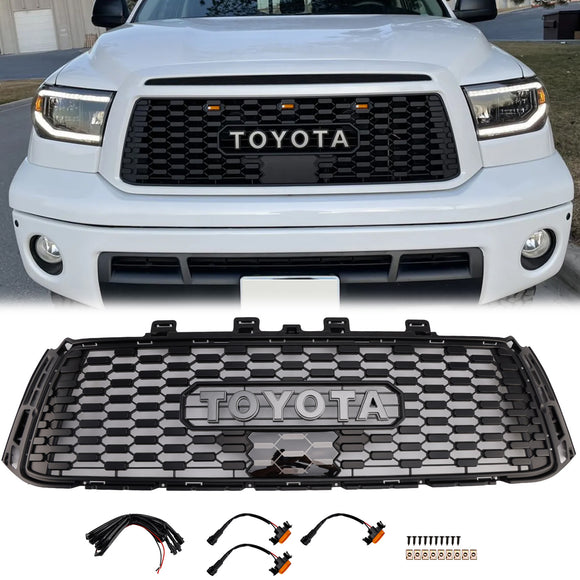 Toyota Tundra 2010-2013 TRD PRO grade estilo favo de mel preto grade do para-choque dianteiro com luz LED