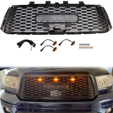 Toyota Tundra 2010-2013 TRD PRO Style Calandre Grille de pare-chocs avant en nid d'abeille noire avec lumière LED & TOYOTA Lettre - 0