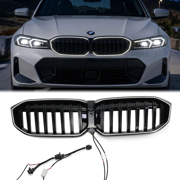 2023-2026 BMW 3 SERIES G20 G21 Parrilla delantera negra Parrilla de parachoques superior con LED